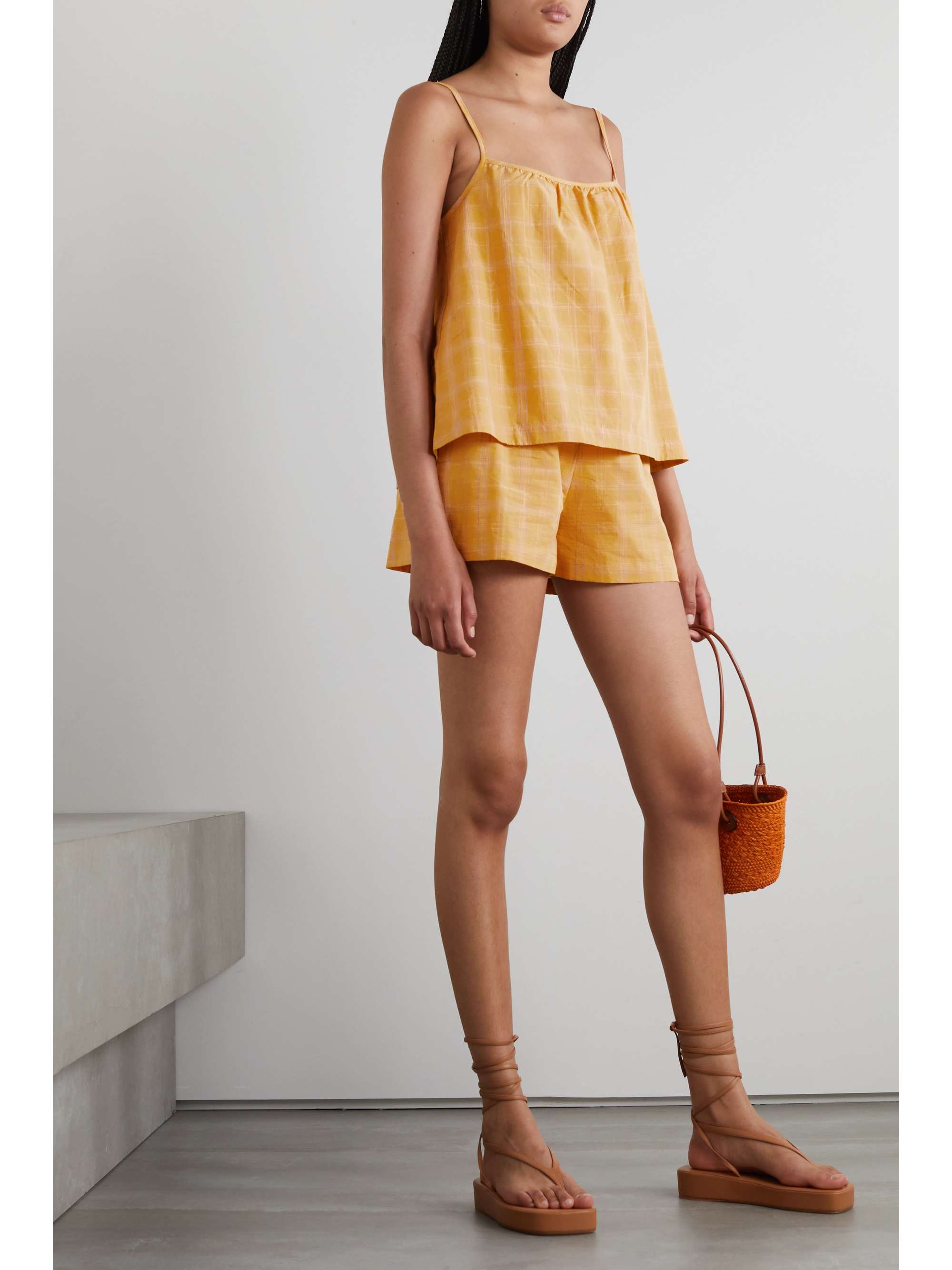 ELSE Checked cotton-flannel camisole