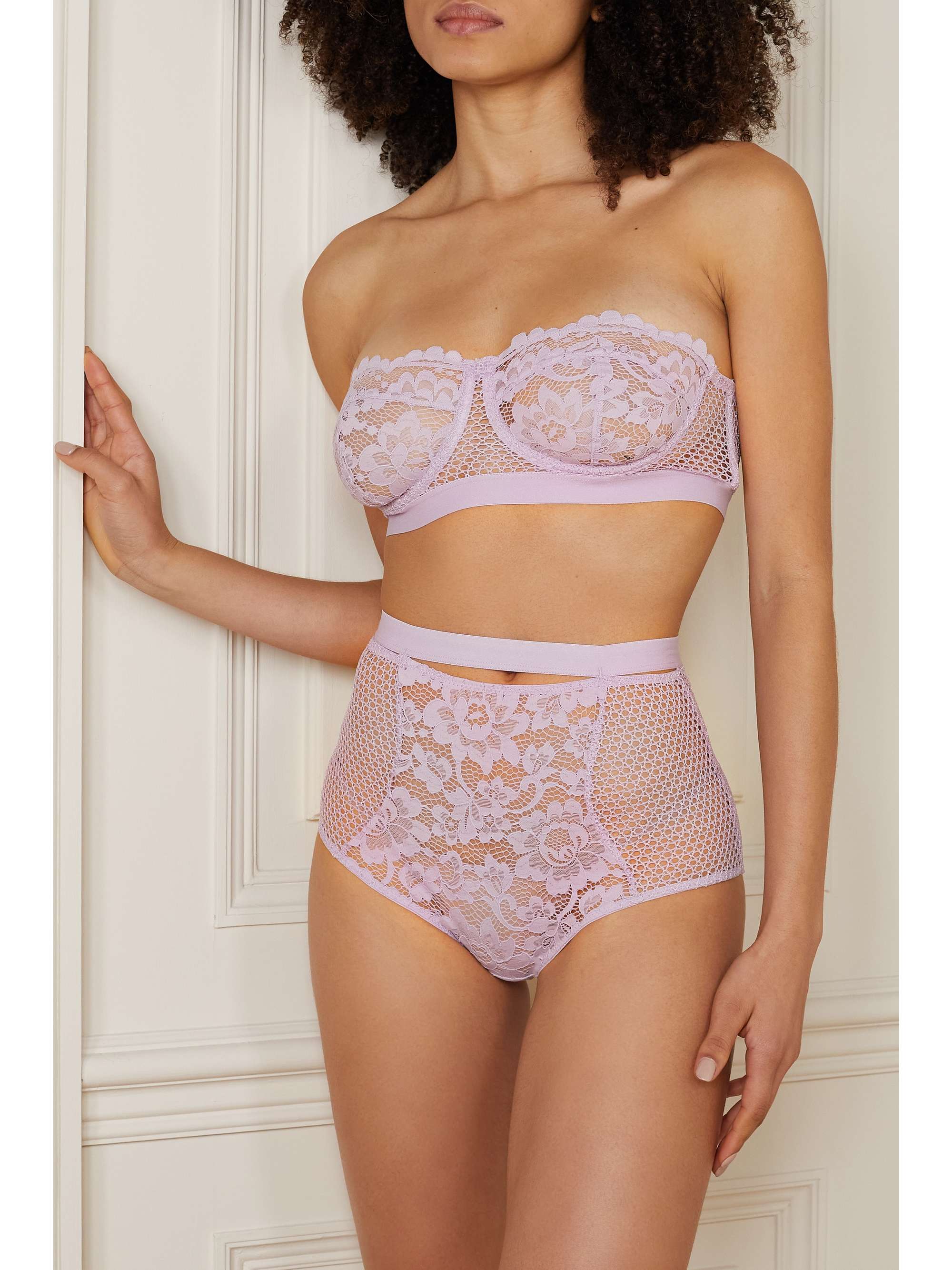 ELSE Petunia stretch-mesh and corded lace underwired strapless balconette bra
