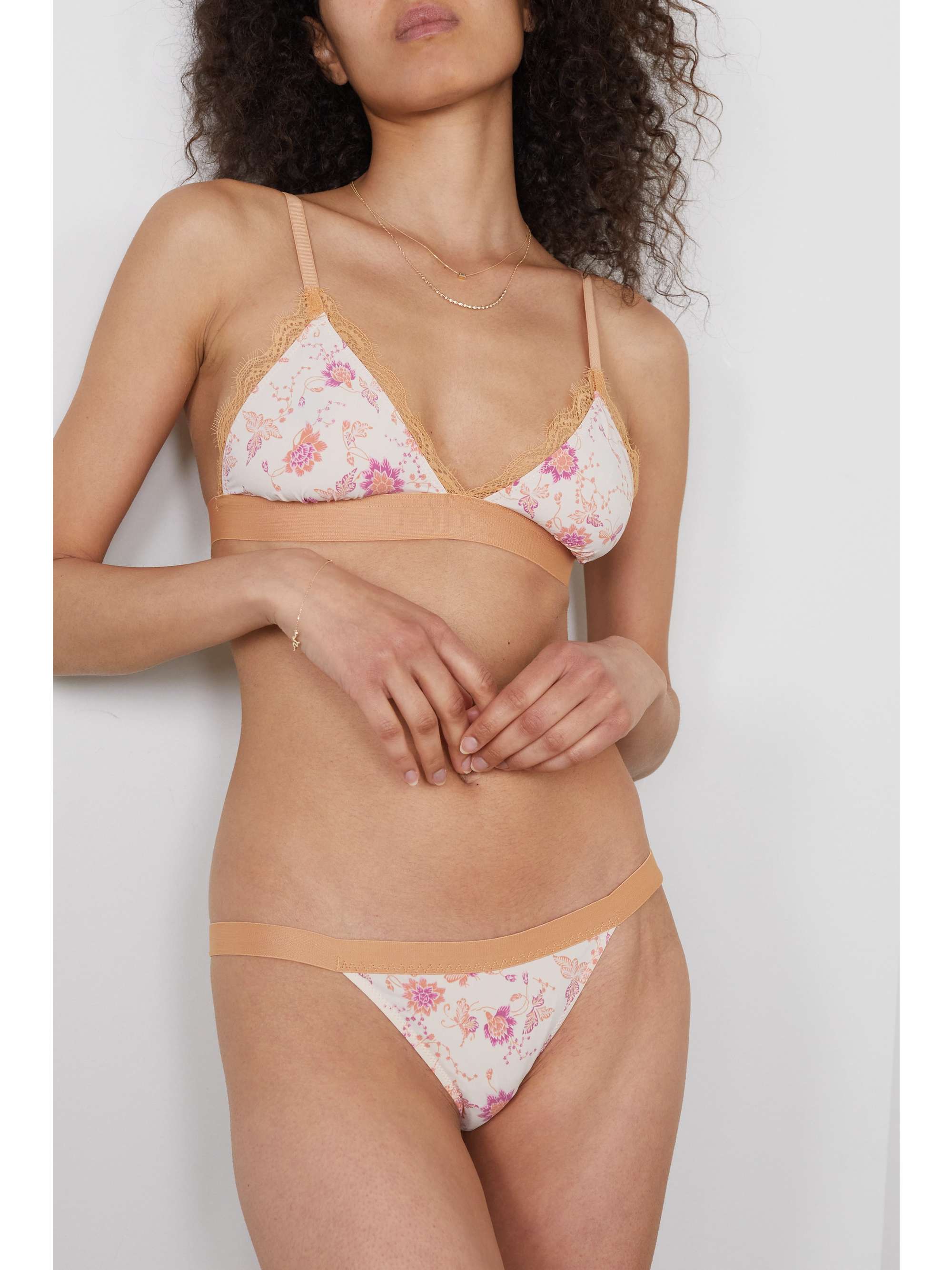 LOVE STORIES + NET SUSTAIN Filippa lace-trimmed floral-print recycled crepe soft-cup triangle bra