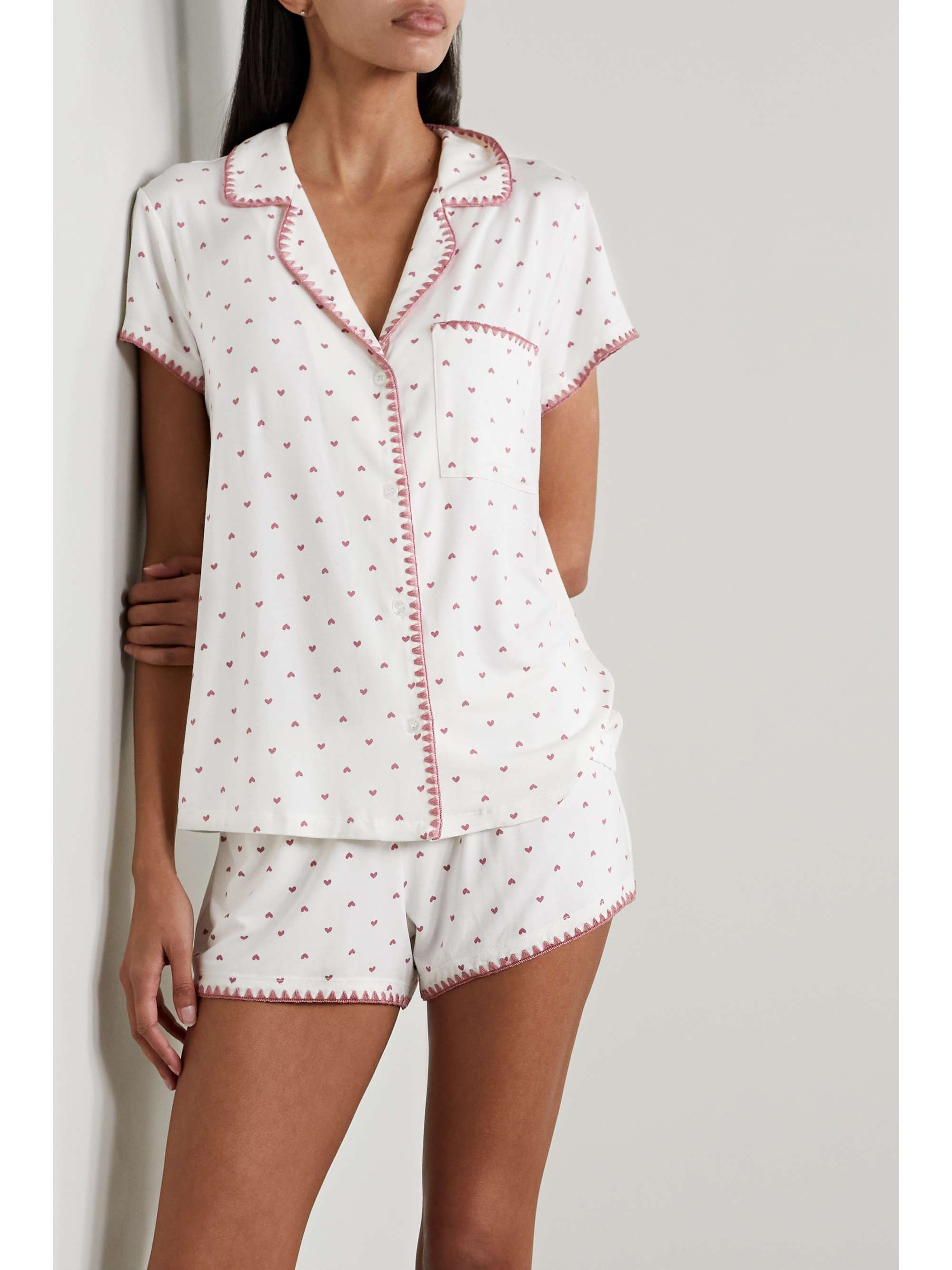 EBERJEY Frida embroidered printed stretch-TENCEL modal pajama set