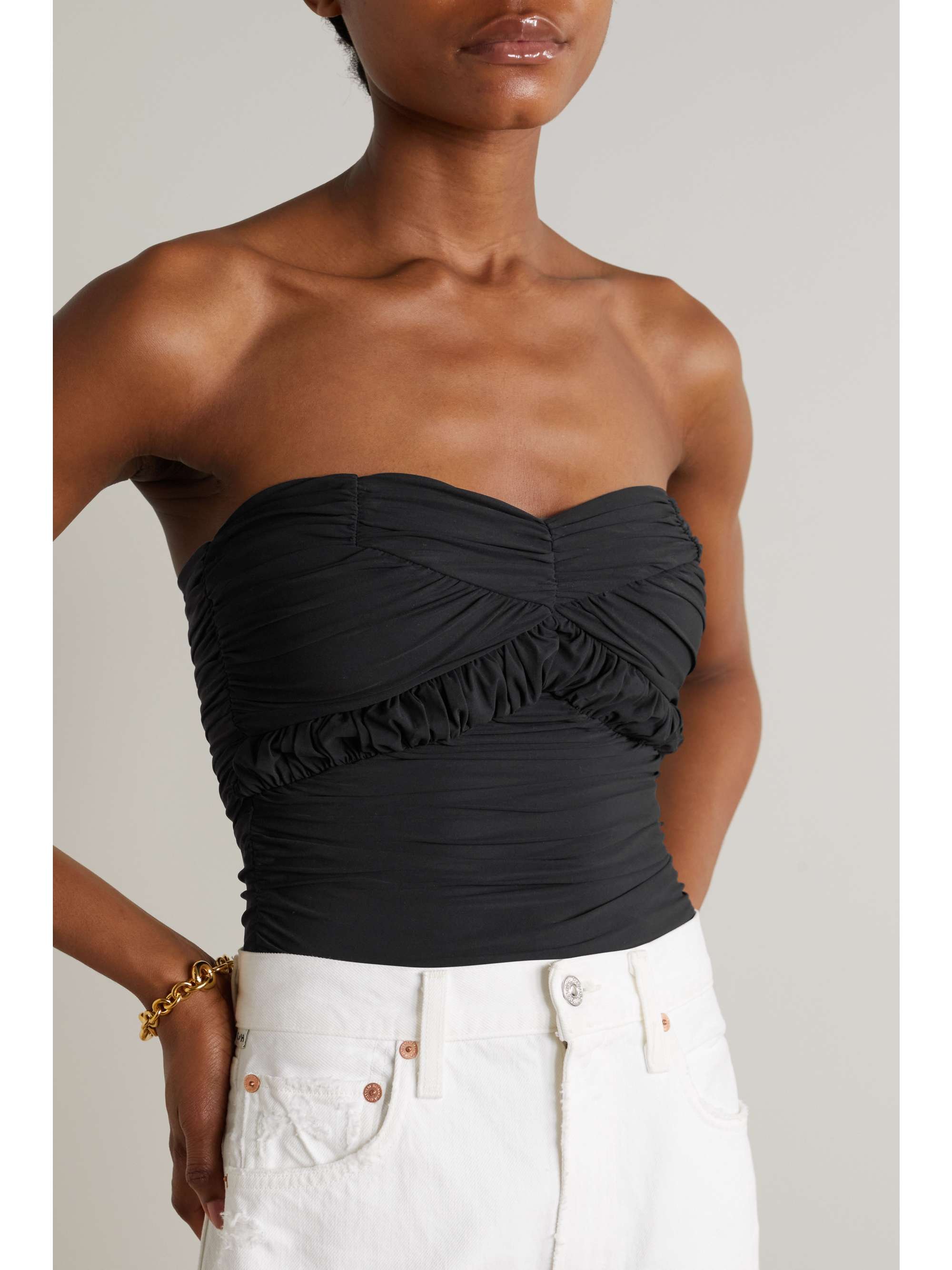 GOLDSIGN Seawall strapless gathered stretch-jersey top