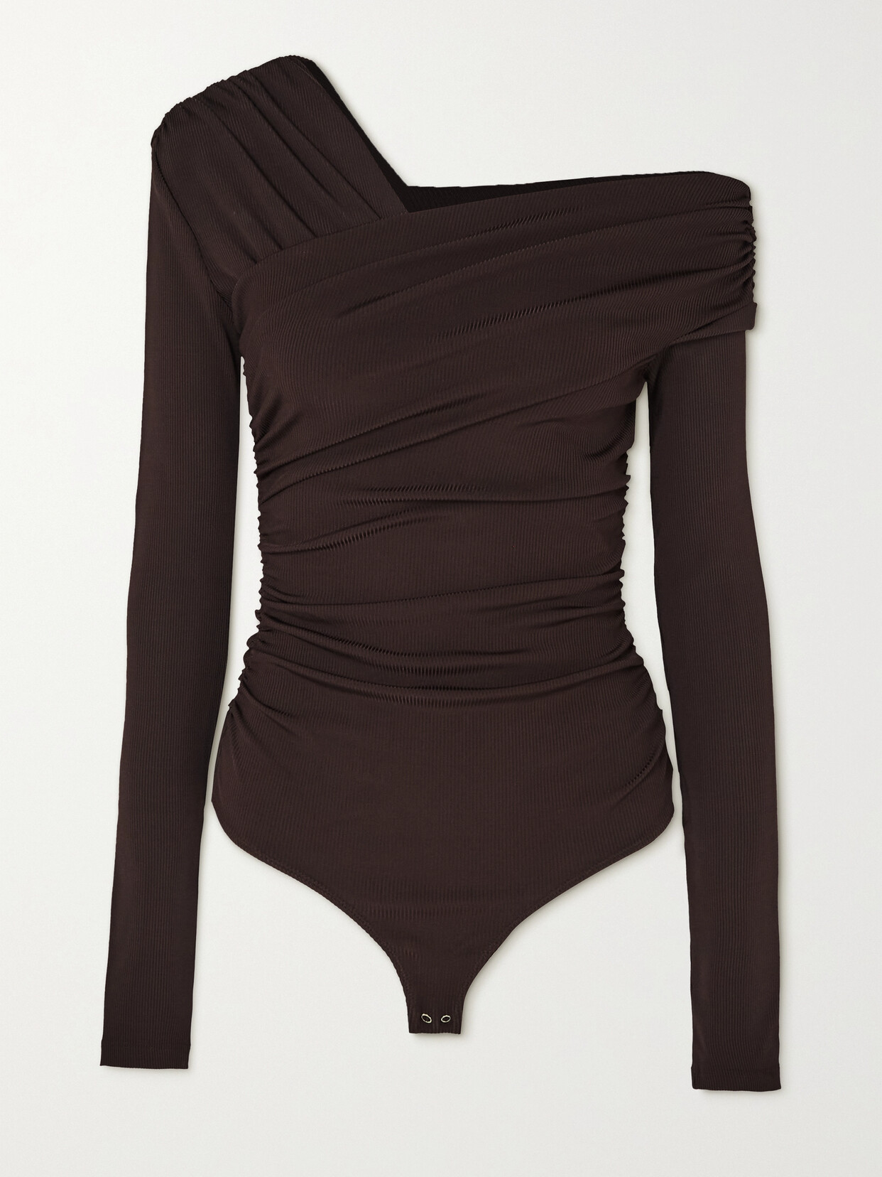 GOLDSIGN The Fonteyn One-shoulder Ruched Ribbed Stretch-jersey Thong Bodysuit