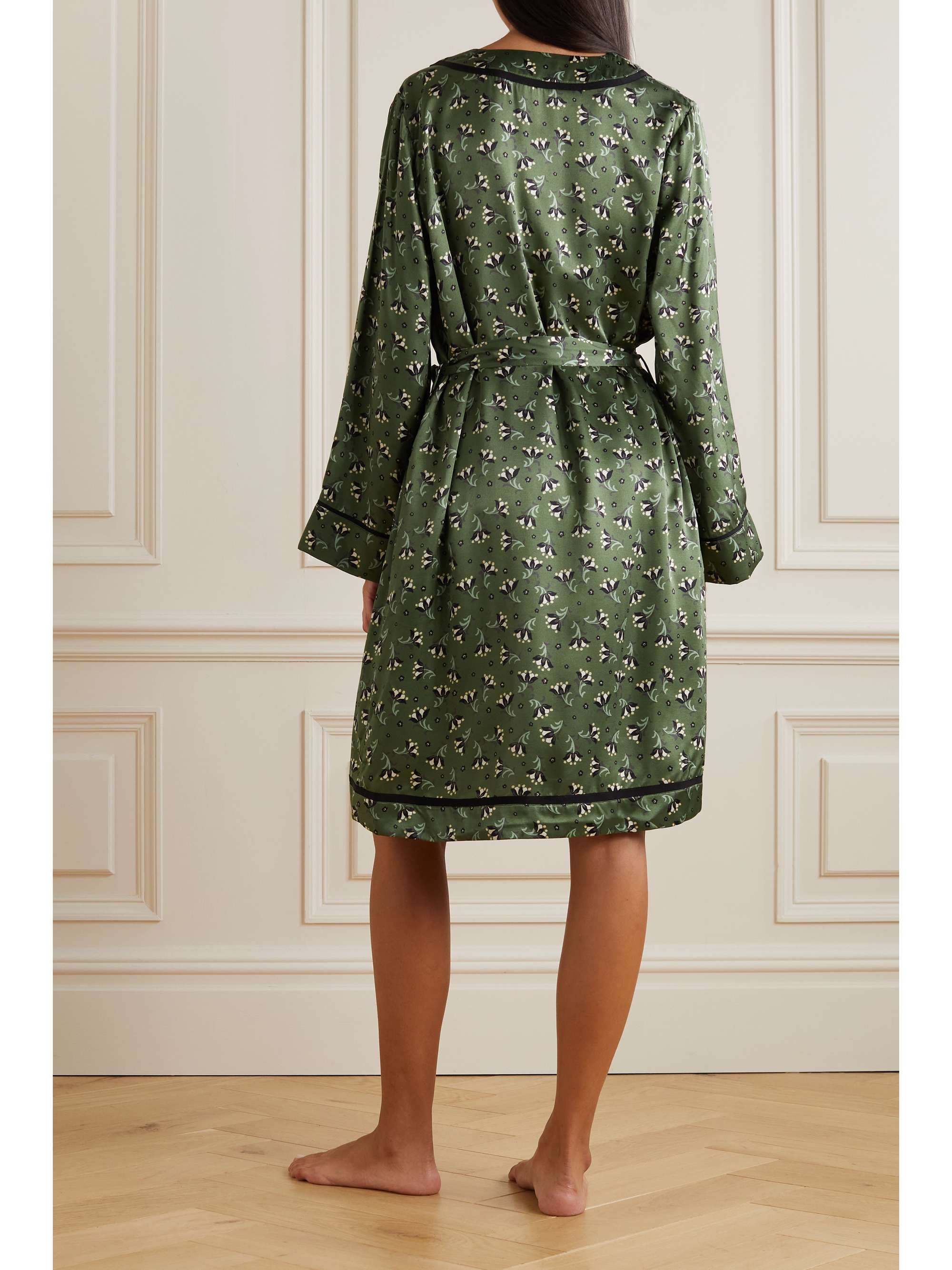 MORGAN LANE Rhea belted grosgrain-trimmed floral-print satin robe