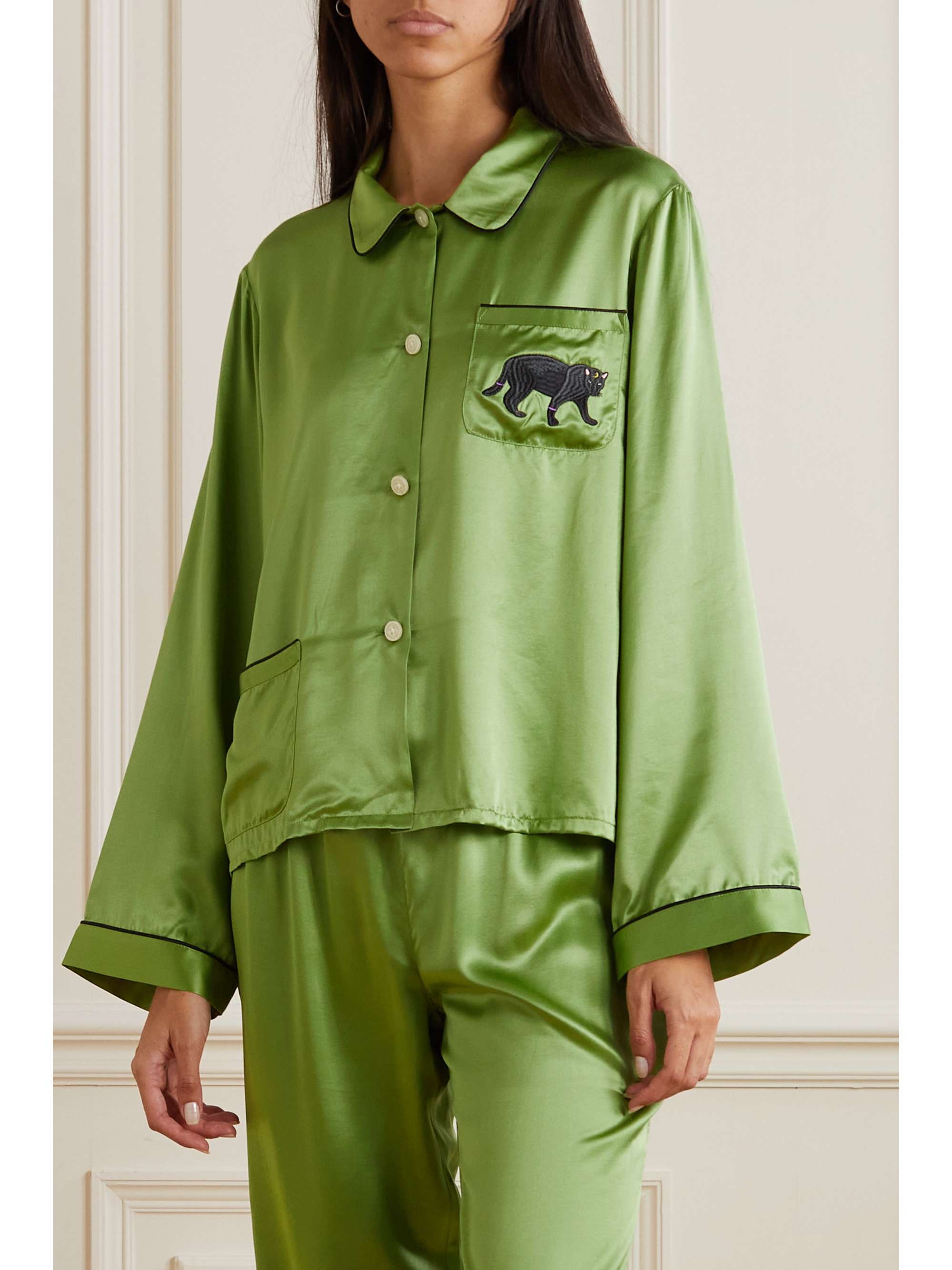 MORGAN LANE Ruthie Chantal embroidered satin pajama set