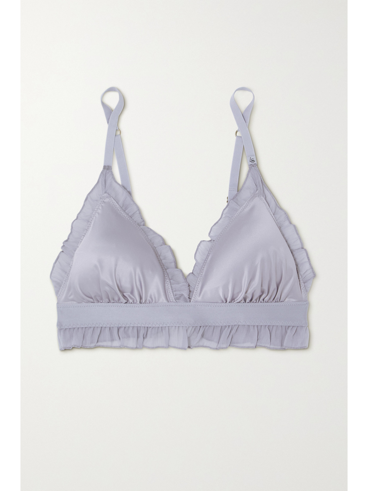 Love stories Love Stories - Reggipetto Ruffled Chiffon-trimmed Satin Soft-cup Triangle Bra - Gray