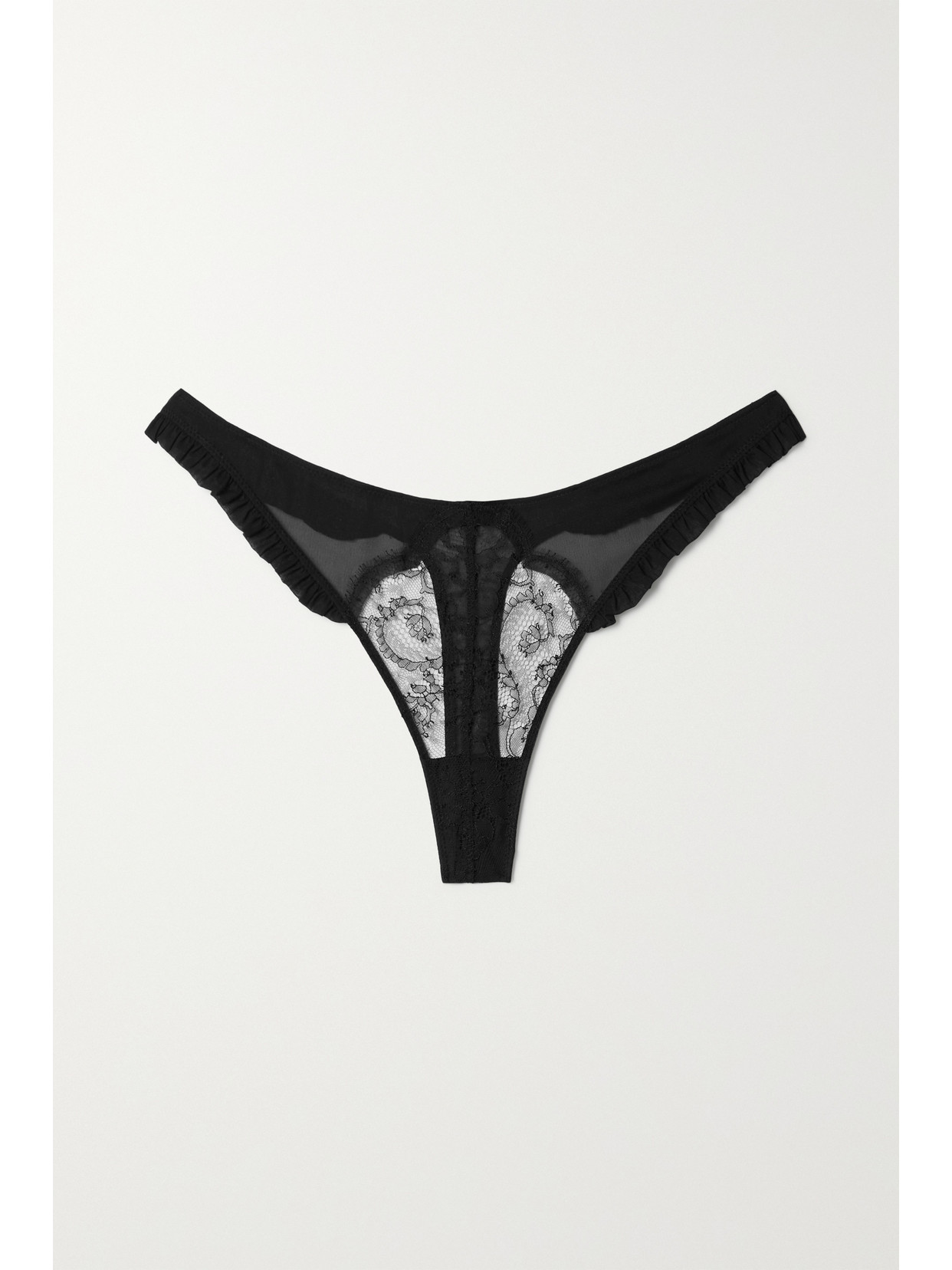 Kiki de Montparnasse - Cadeau Lace And Stretch-silk Crepe De Chine Thong - Black 22 Awaiting product image
