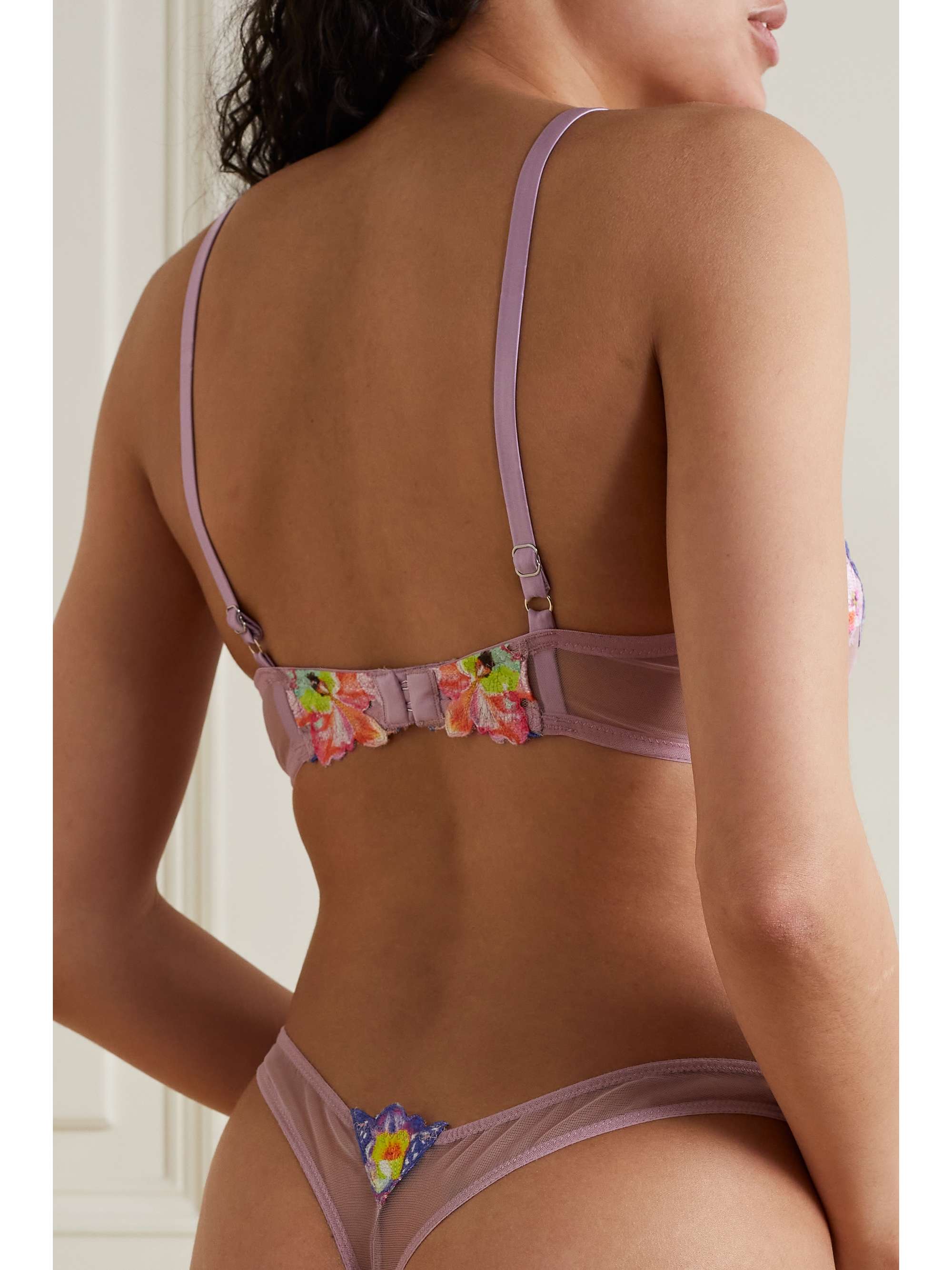 FLEUR DU MAL Orchid satin-trimmed appliquéd lace underwired soft-cup bra