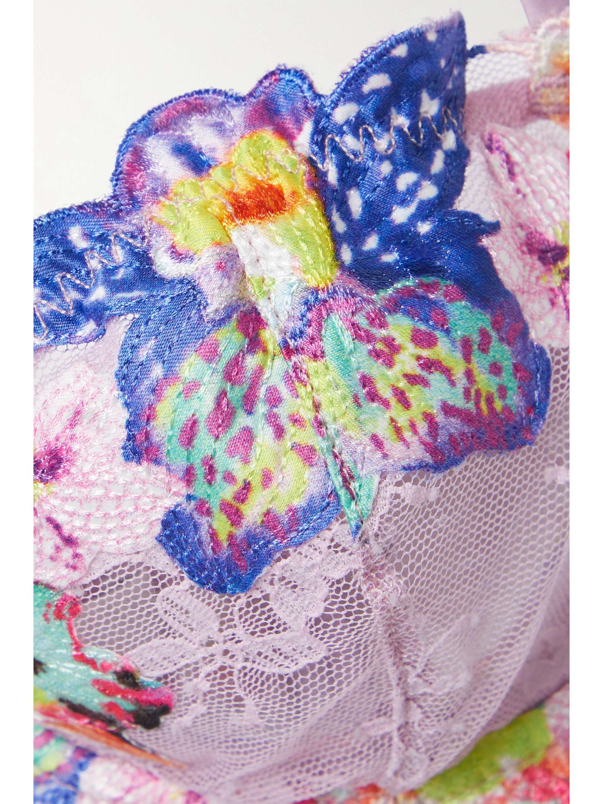 FLEUR DU MAL Orchid satin-trimmed appliquéd lace underwired soft-cup bra
