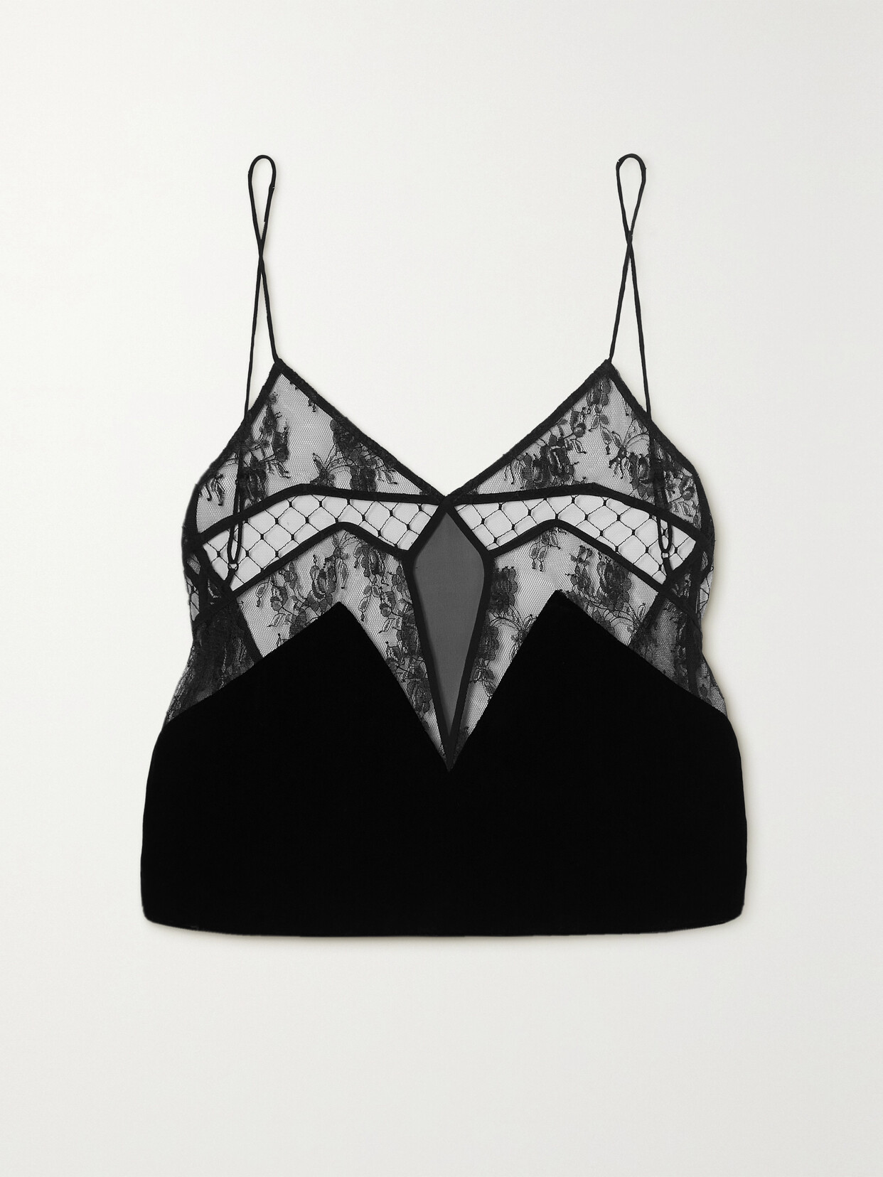 Sleeping with Jacques - + Net Sustain Francine Lace, Mesh And Tulle-trimmed Velvet Camisole - Black