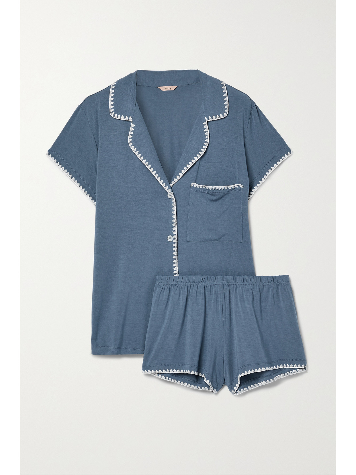 Eberjey Frida Whipstitch Jersey Knit Short Pajamas In Blue