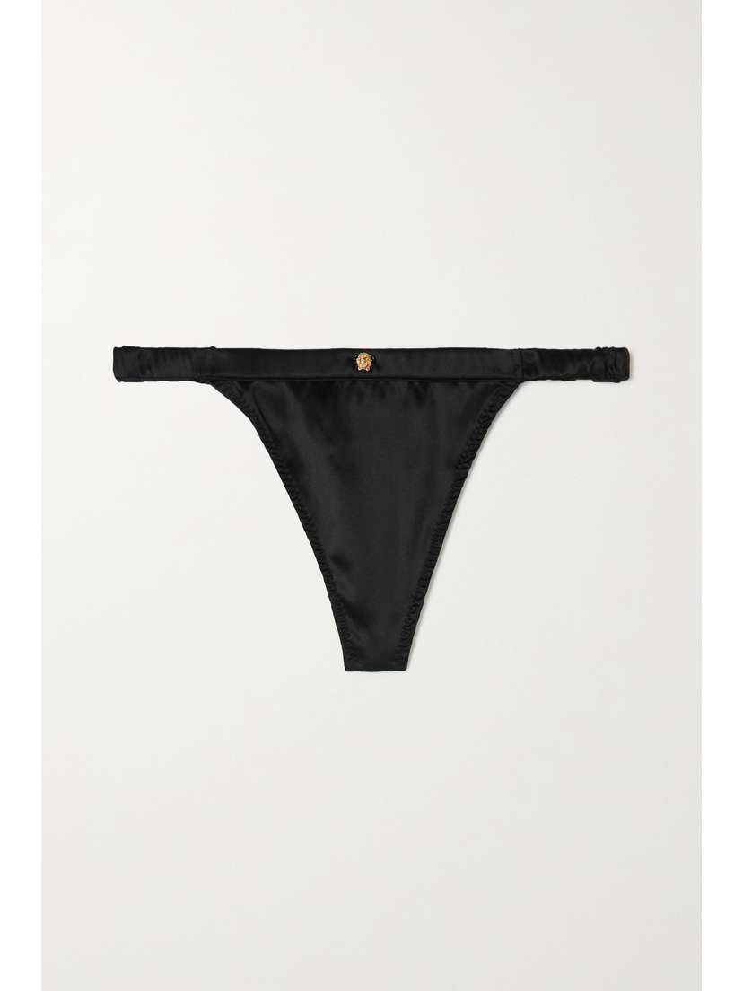 Versace Medusa Embellished Silk-blend Satin Thong