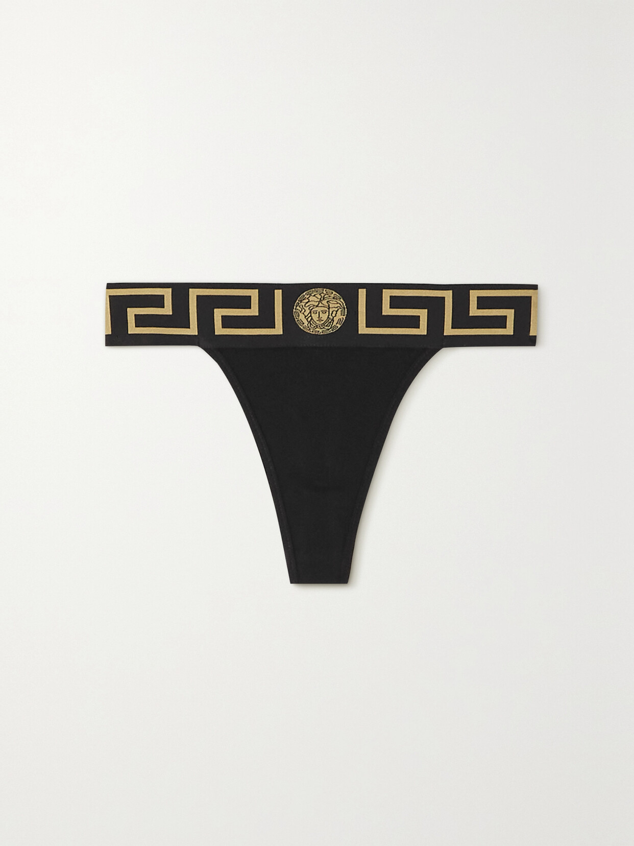 Shop Versace Stretch-cotton Jersey Thong In Black