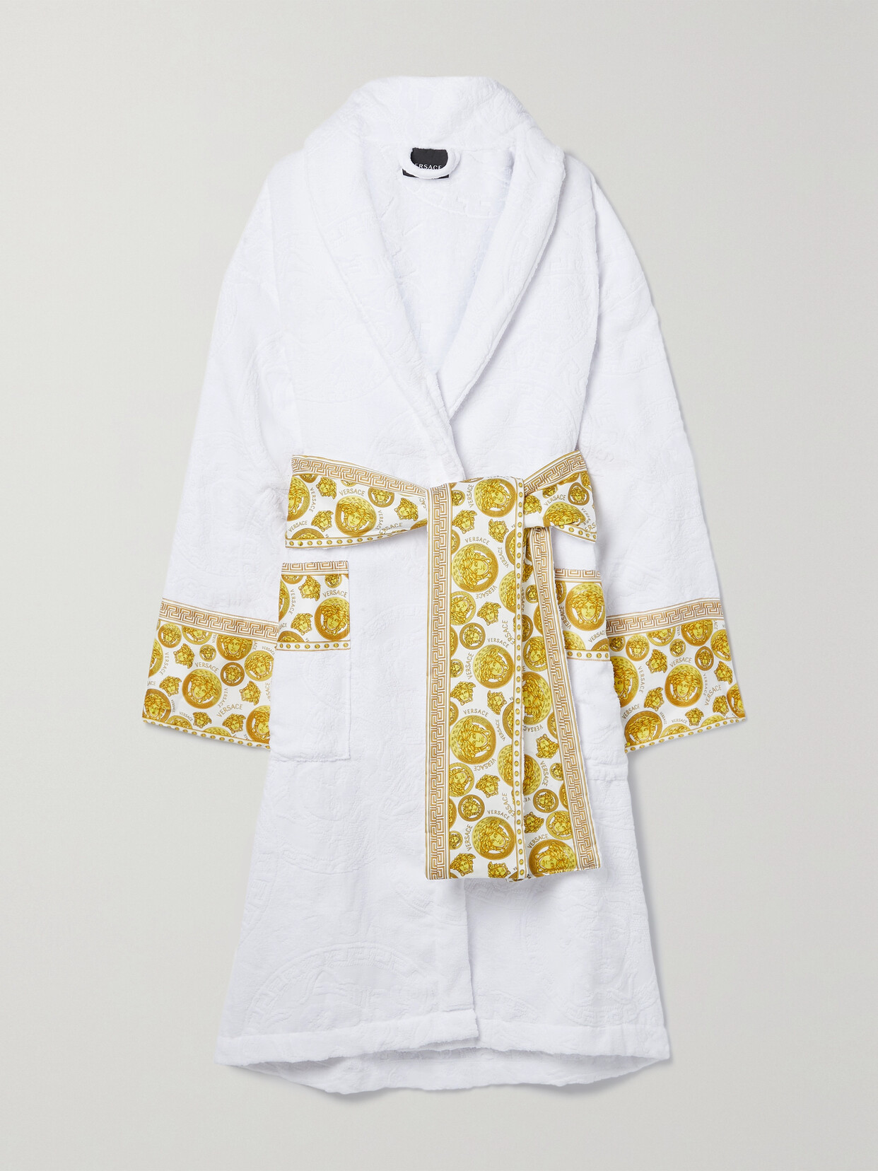 Versace Printed Poplin-trimmed Cotton-terry Jacquard Robe - White