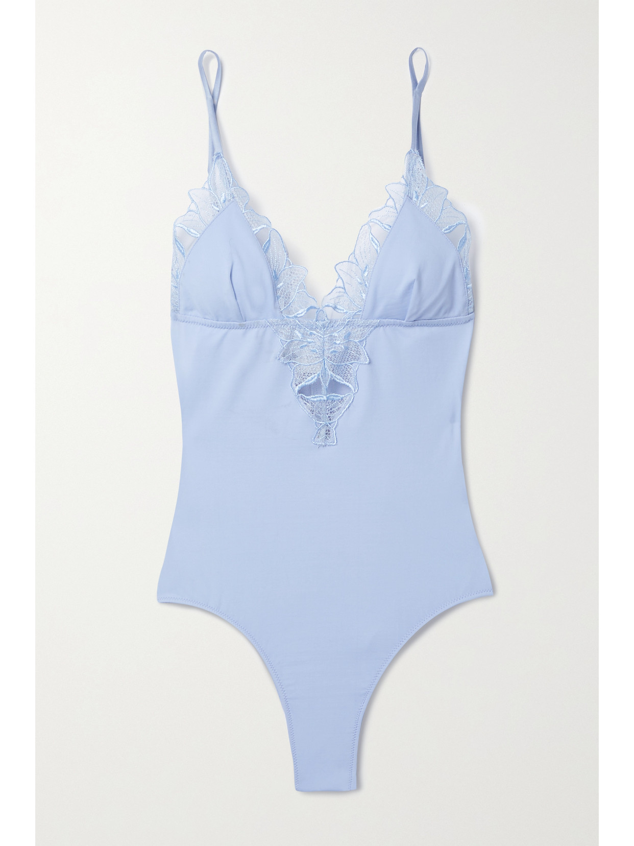 Fleur du Mal Lily Satin And Embroidered Tulle-trimmed Stretch-jersey Bodysuit