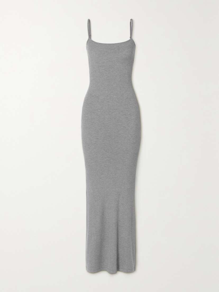 Skims Soft ounge Ribbed ong Stretch-modal Slip Dress - Heather Grey