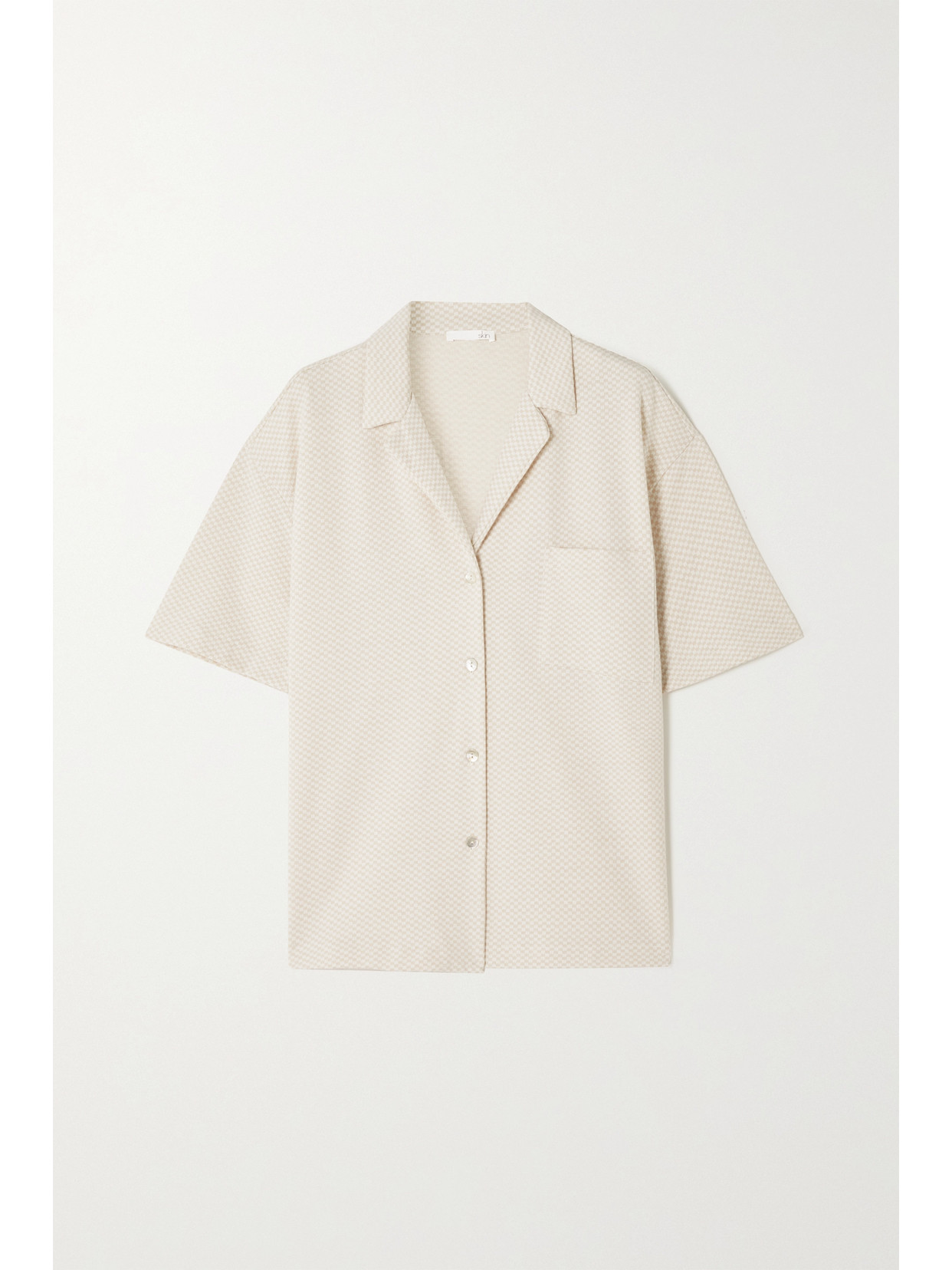 Skin Jules Checked Cotton-blend Jaquard Pajama Shirt - Cream