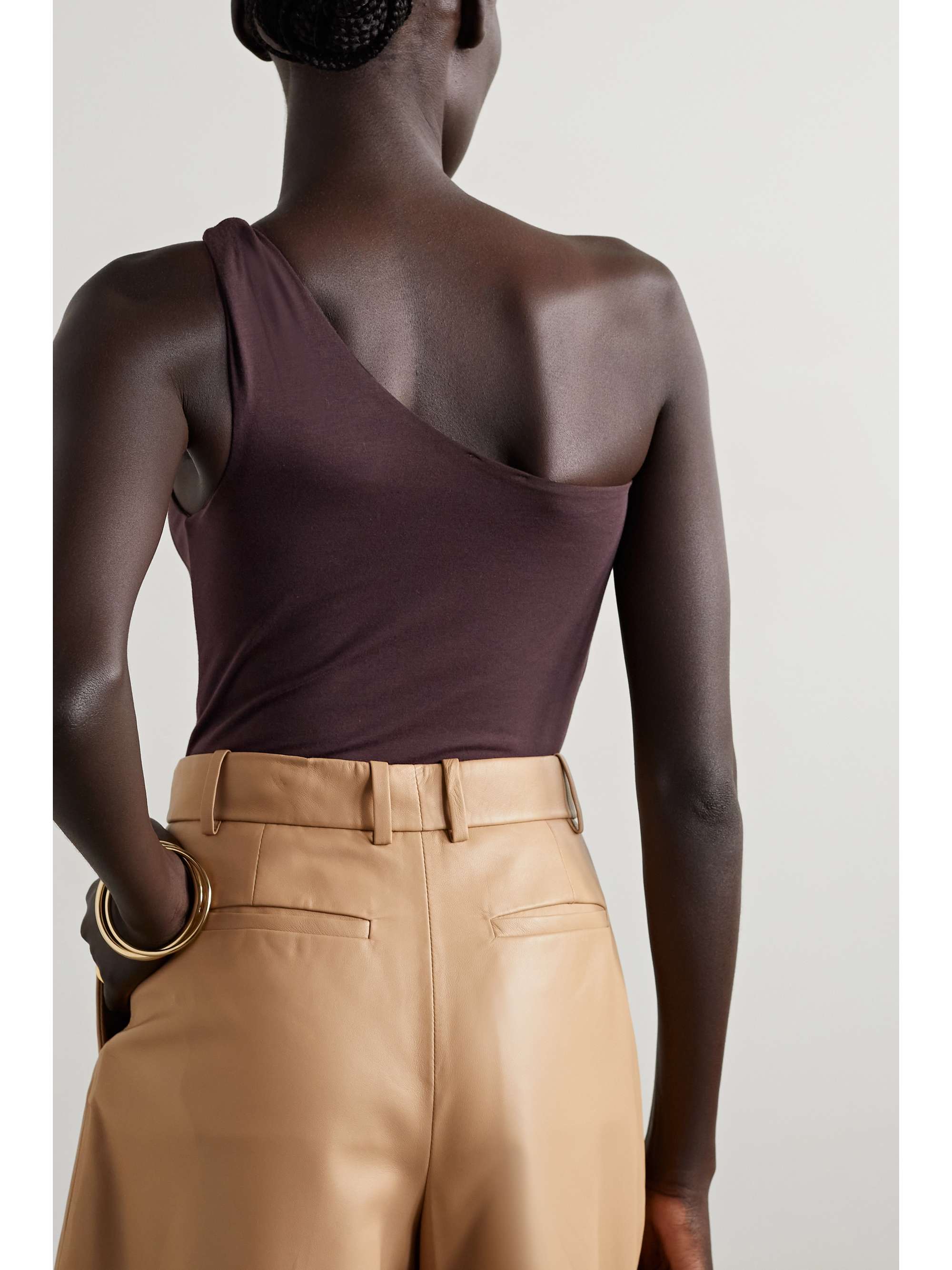 SKIN + NET SUSTAIN Erato one-shoulder stretch organic Pima cotton-jersey thong bodysuit