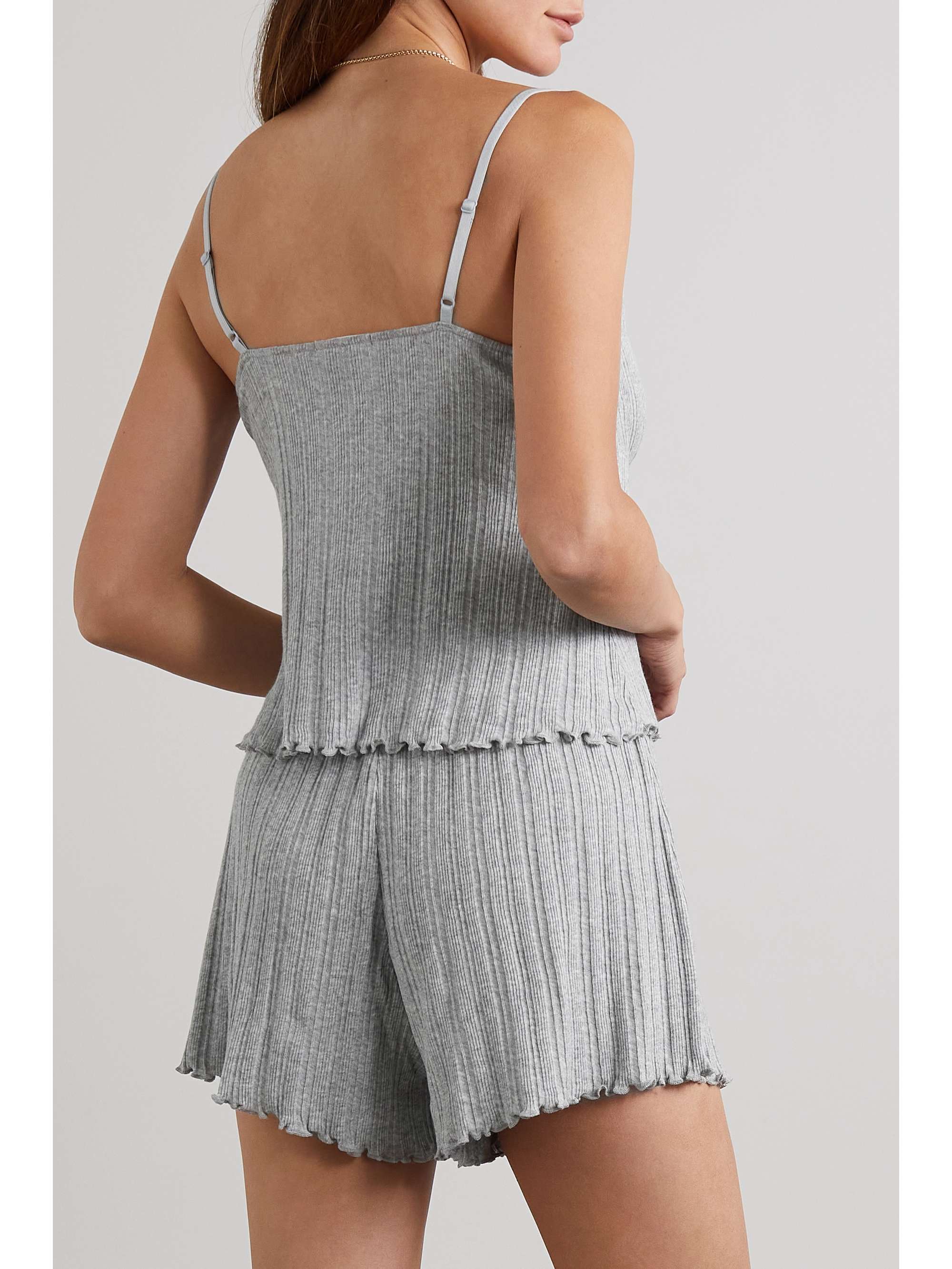 SKIN Caraco et short en coton Pima chiné et côtelé Remi - NET SUSTAIN