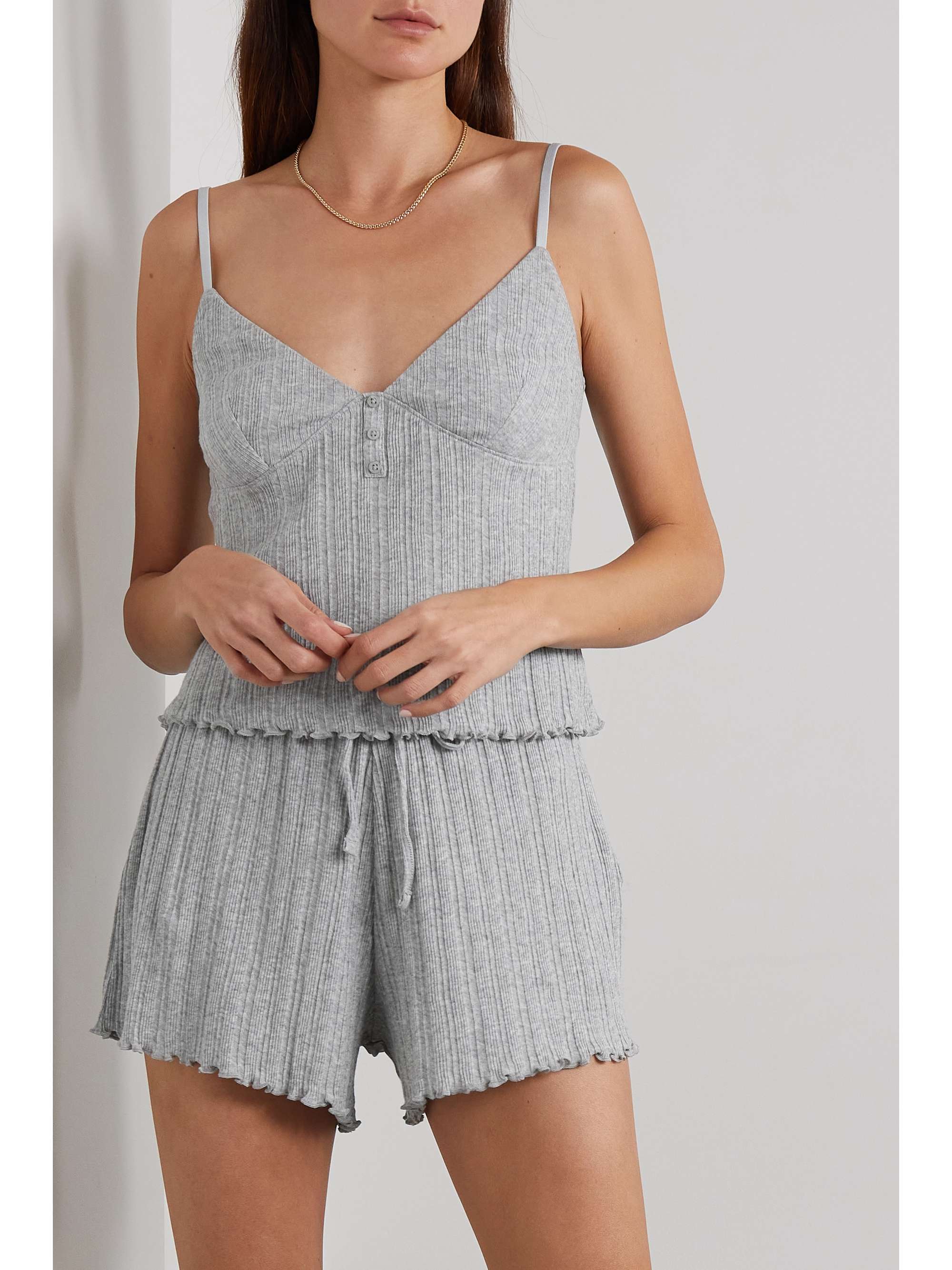 SKIN Caraco et short en coton Pima chiné et côtelé Remi - NET SUSTAIN
