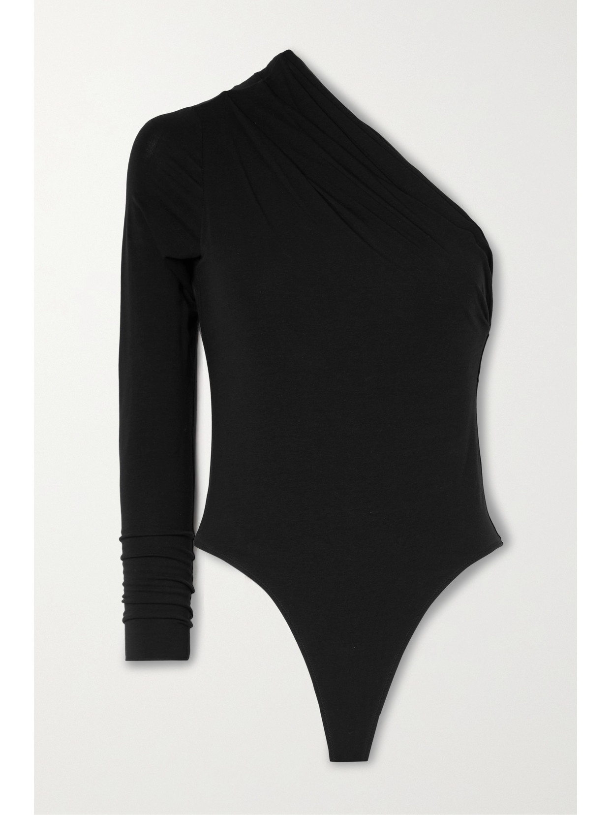 Skin Astraea One-sleeve Stretch Organic Pima Cotton-jersey Thong Bodysuit