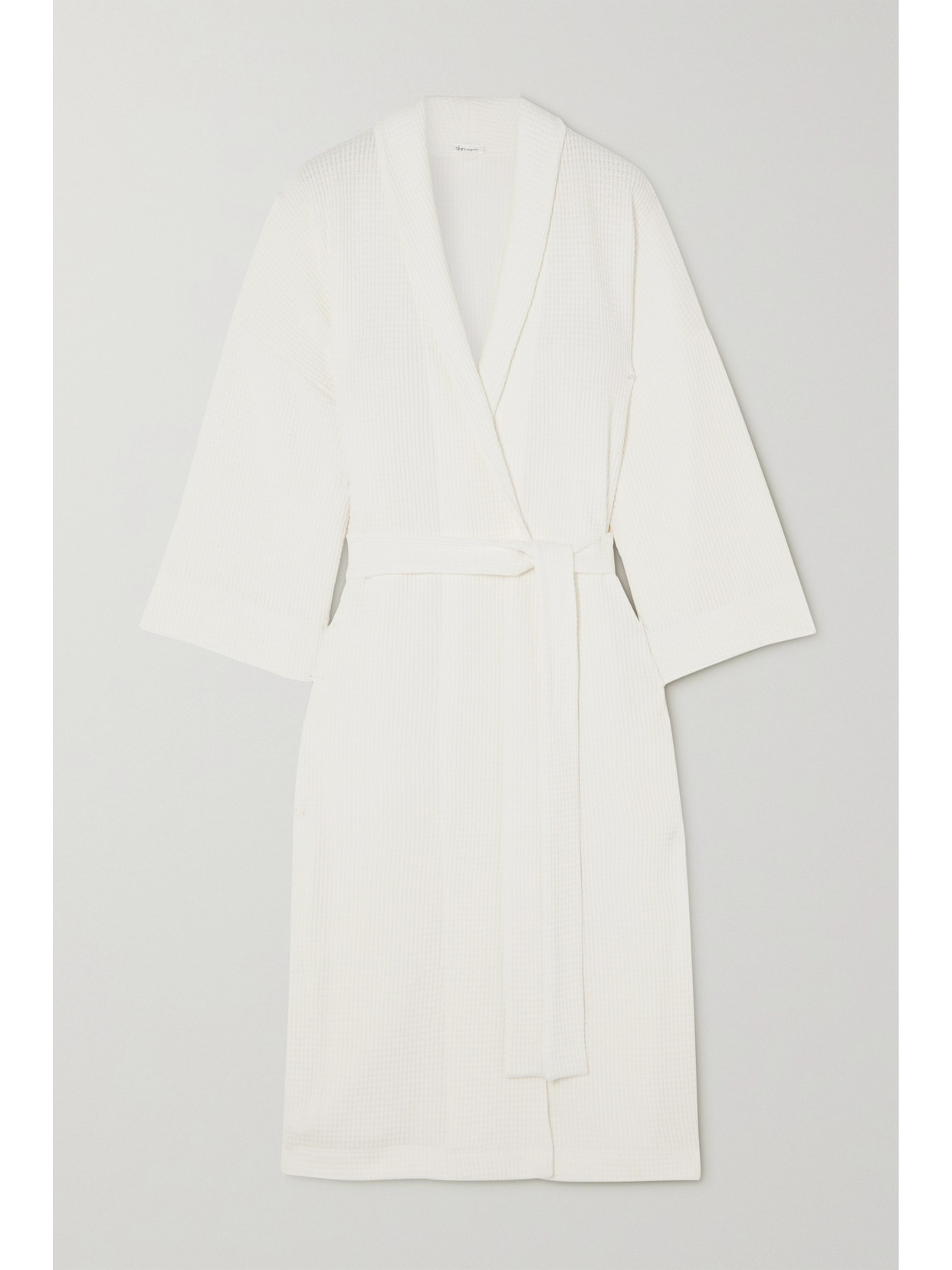 SKIN SKYLAR BELTED WAFFLE-KNIT ORGANIC COTTON ROBE