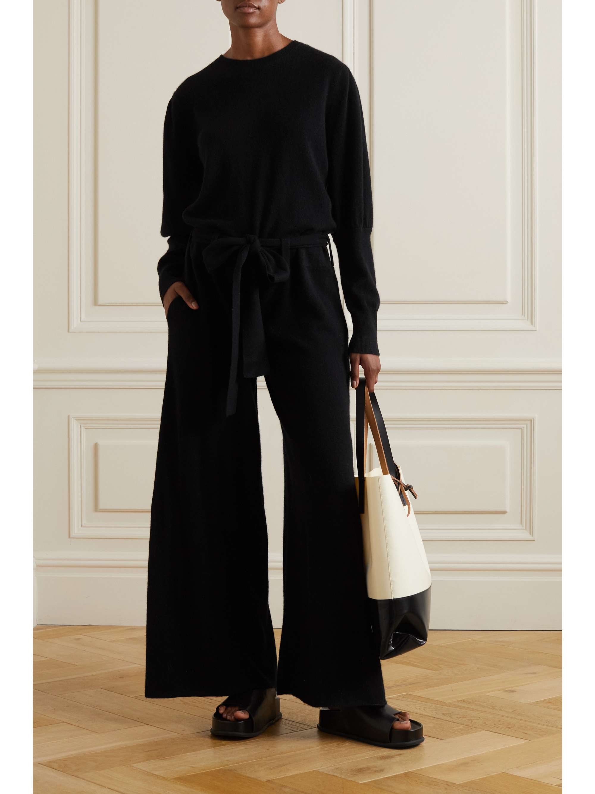 Black Indigo belted cashmere wide-leg 