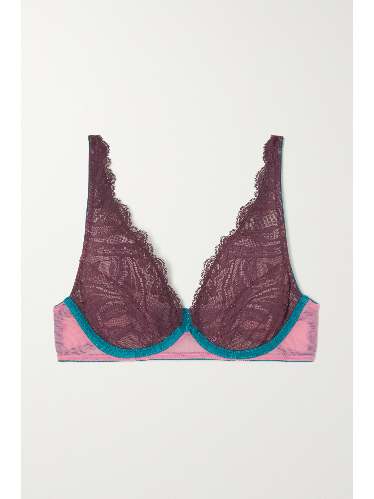 DORA LARSEN CLEMENTINE RECYCLED LACE AND TULLE UNDERWIRED PLUNGE BRA