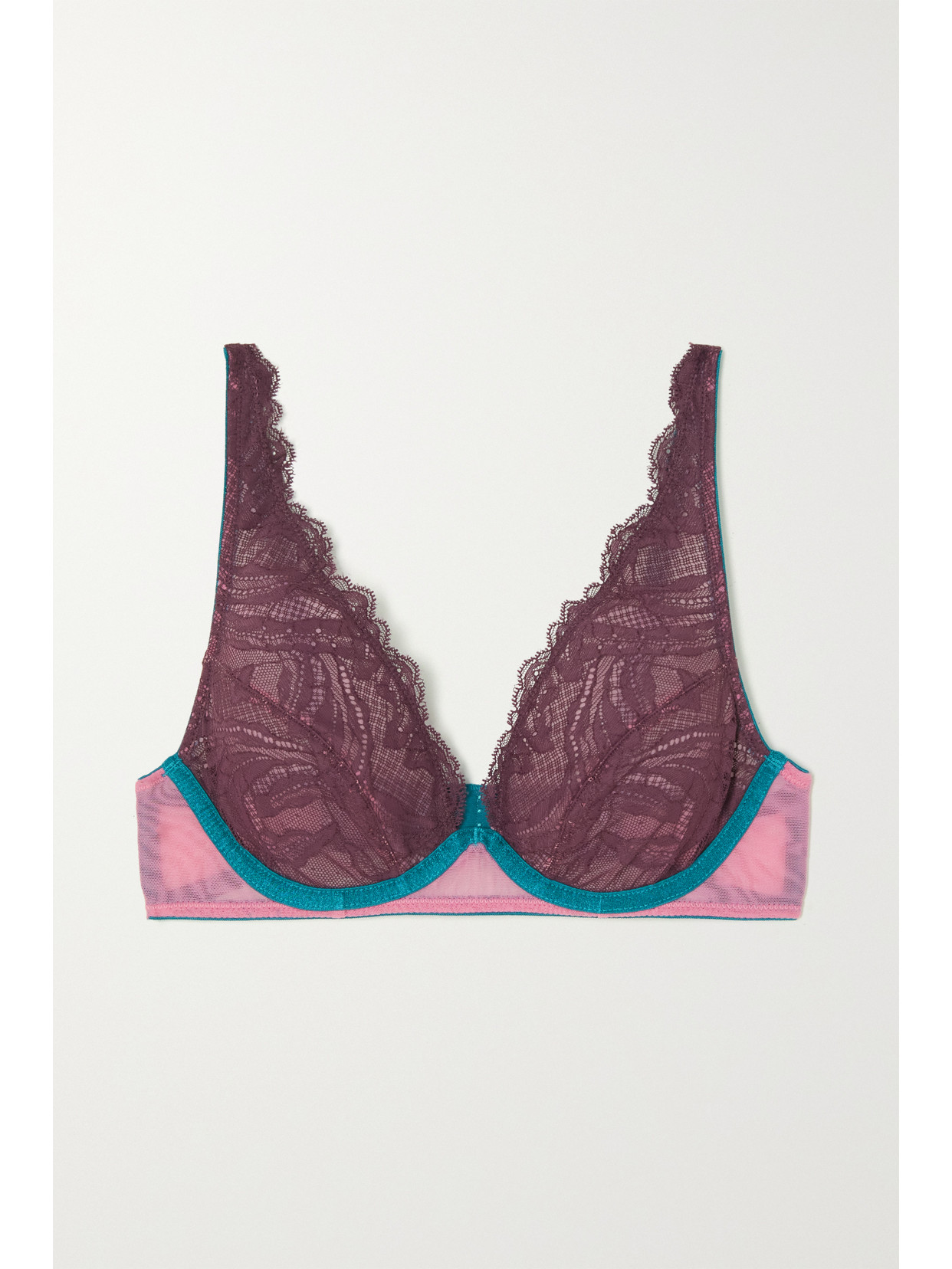 Dora Larsen Clementine Recycled Lace And Tulle Underwired Plunge Bra In Purple