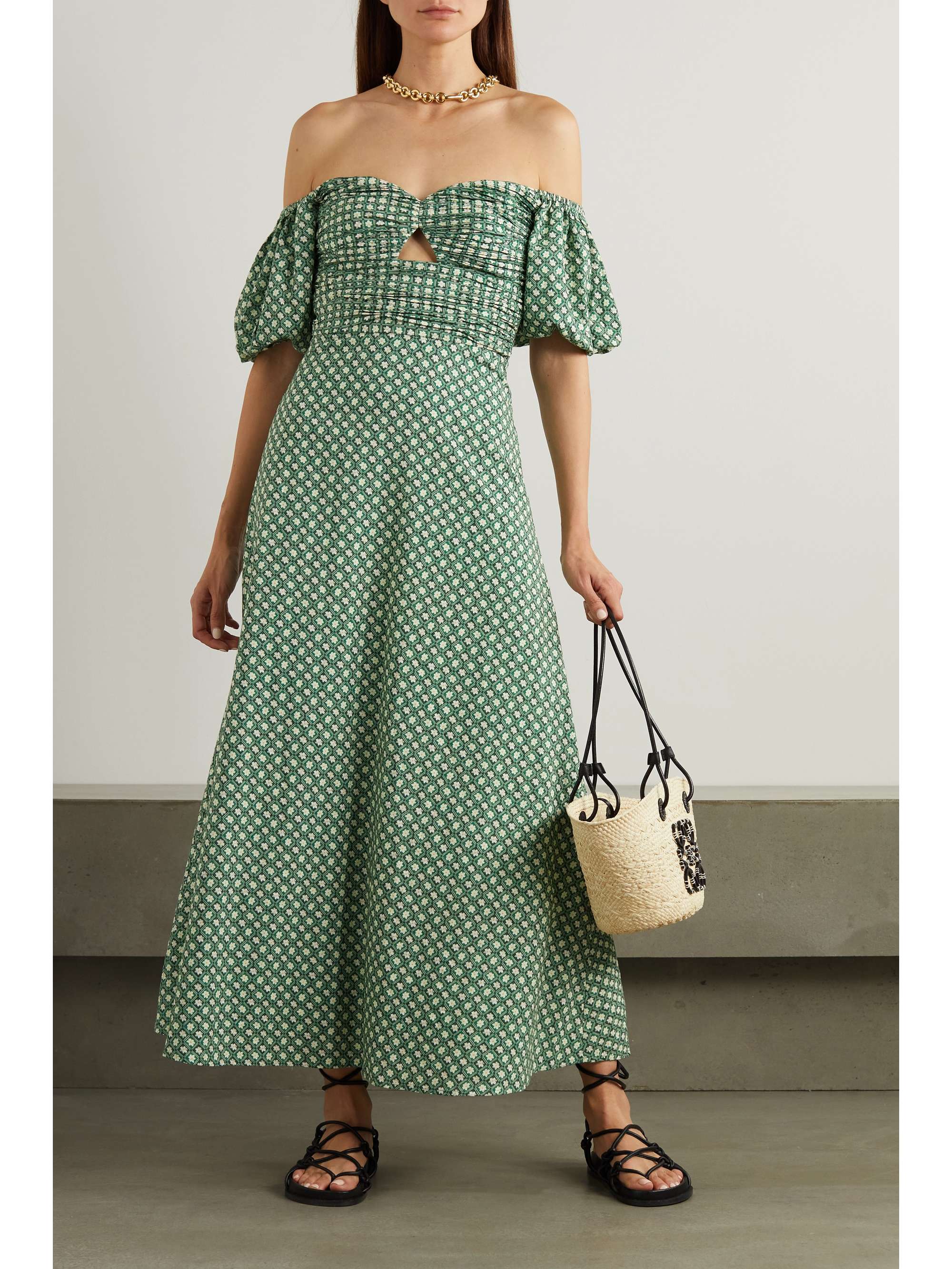 PEONY + NET SUSTAIN Memories off-the-shoulder floral-print organic cotton-blend dress