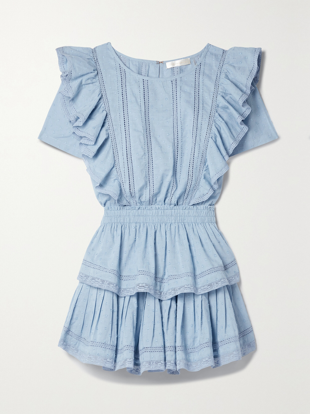 Loveshackfancy Natasha Lace-trimmed Swiss-dot Cotton-voile Mini Dress In Blue