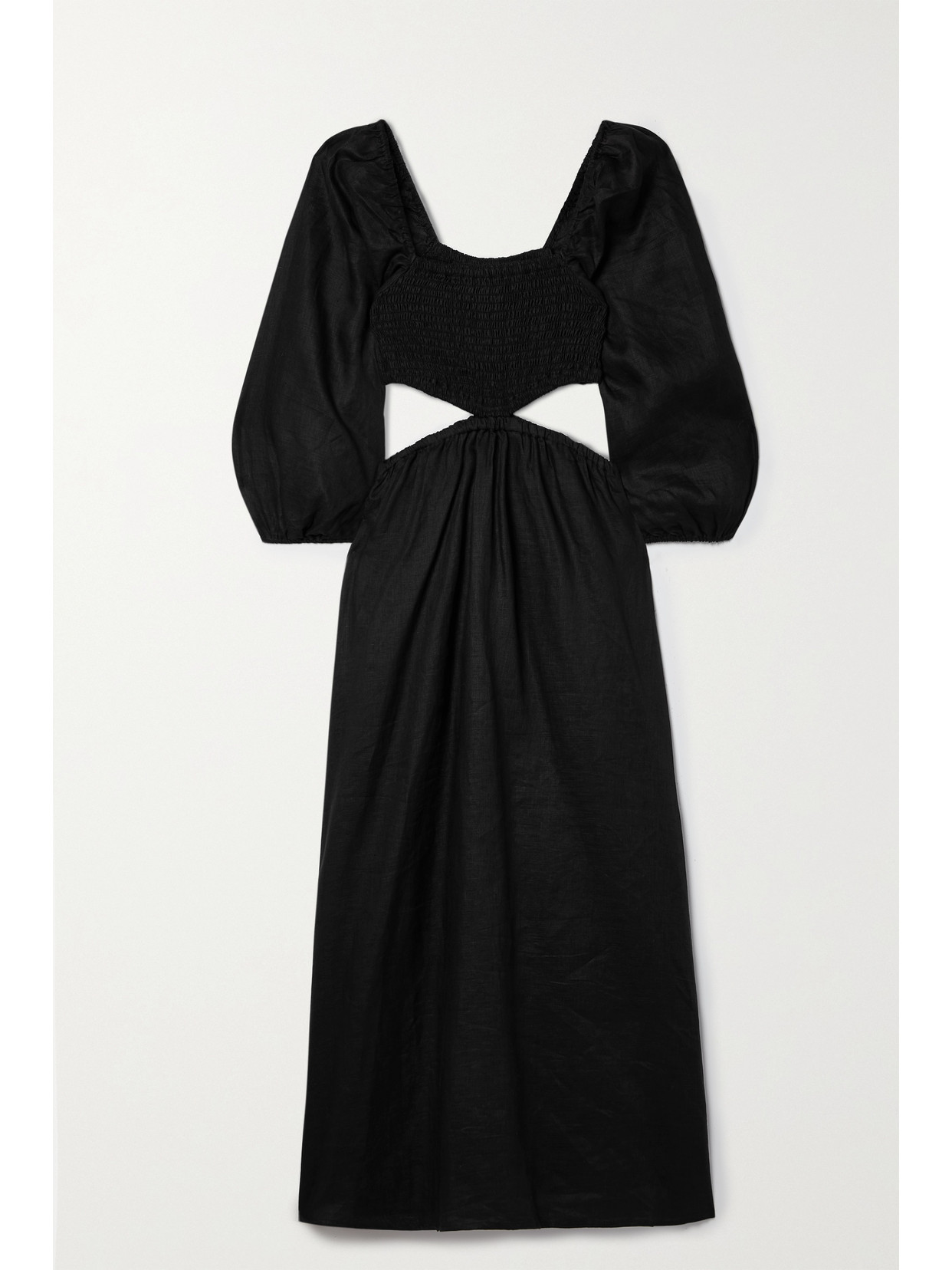 Faithfull The Brand - + Net Sustain Nadiva Shirred Cutout Linen Midi Dress - Black image