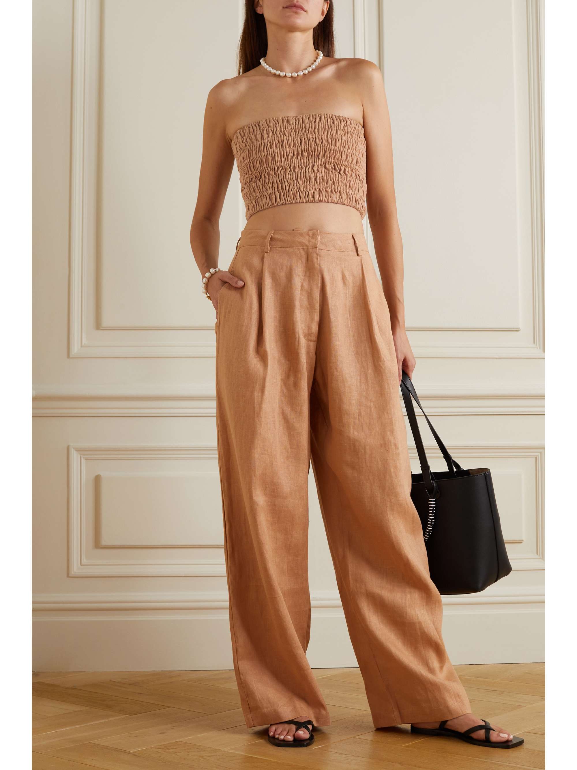 FAITHFULL THE BRAND + NET SUSTAIN Latia cropped shirred linen bandeau