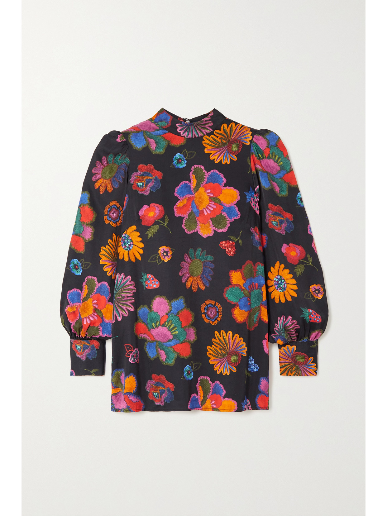 Farm Rio - Floral-print Poplin Blouse - Black