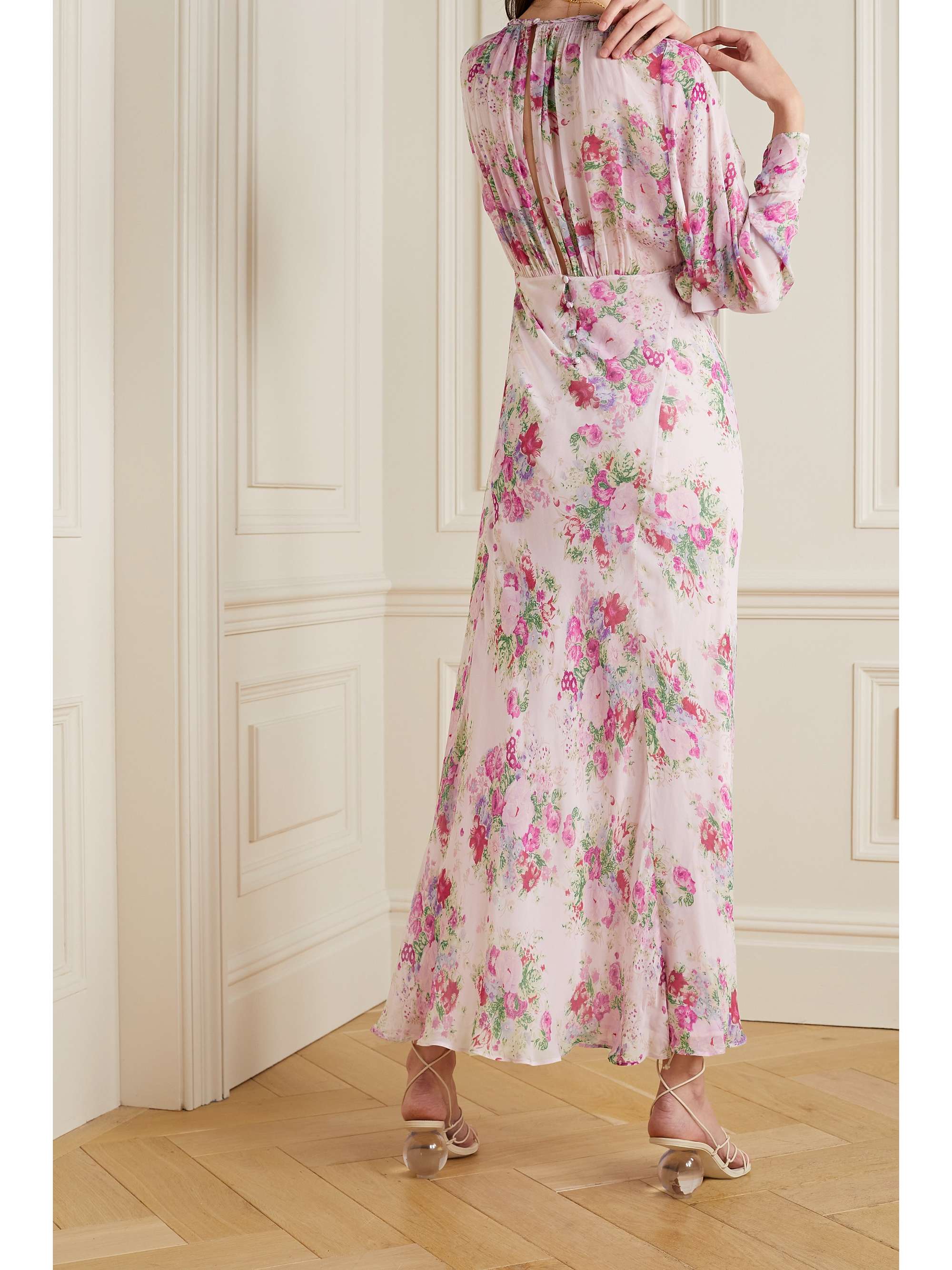 LOVESHACKFANCY Daya pleated floral-print crepe de chine maxi dress ...