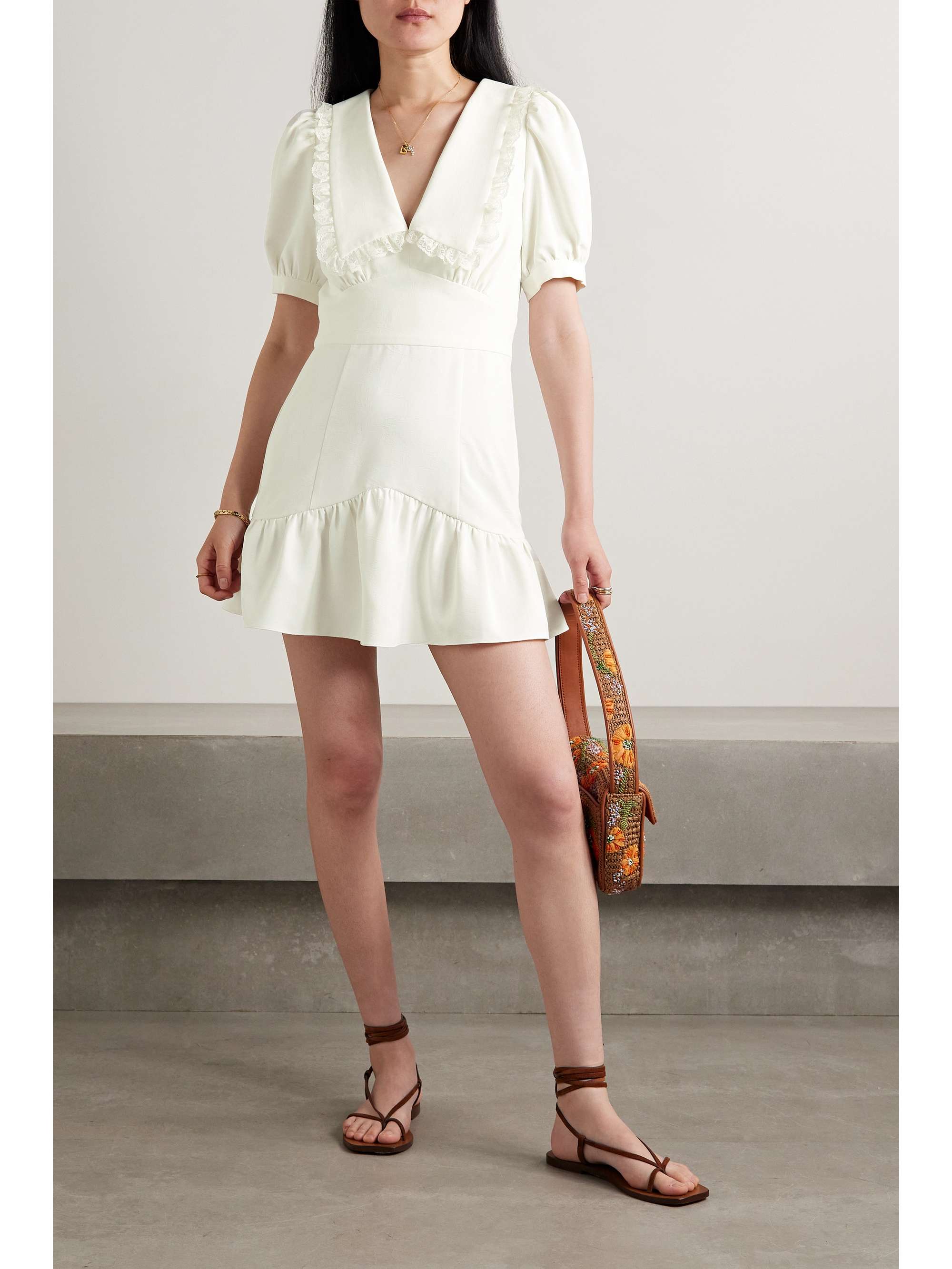 LOVESHACKFANCY Jonnie lace-trimmed crepe-jacquard mini dress