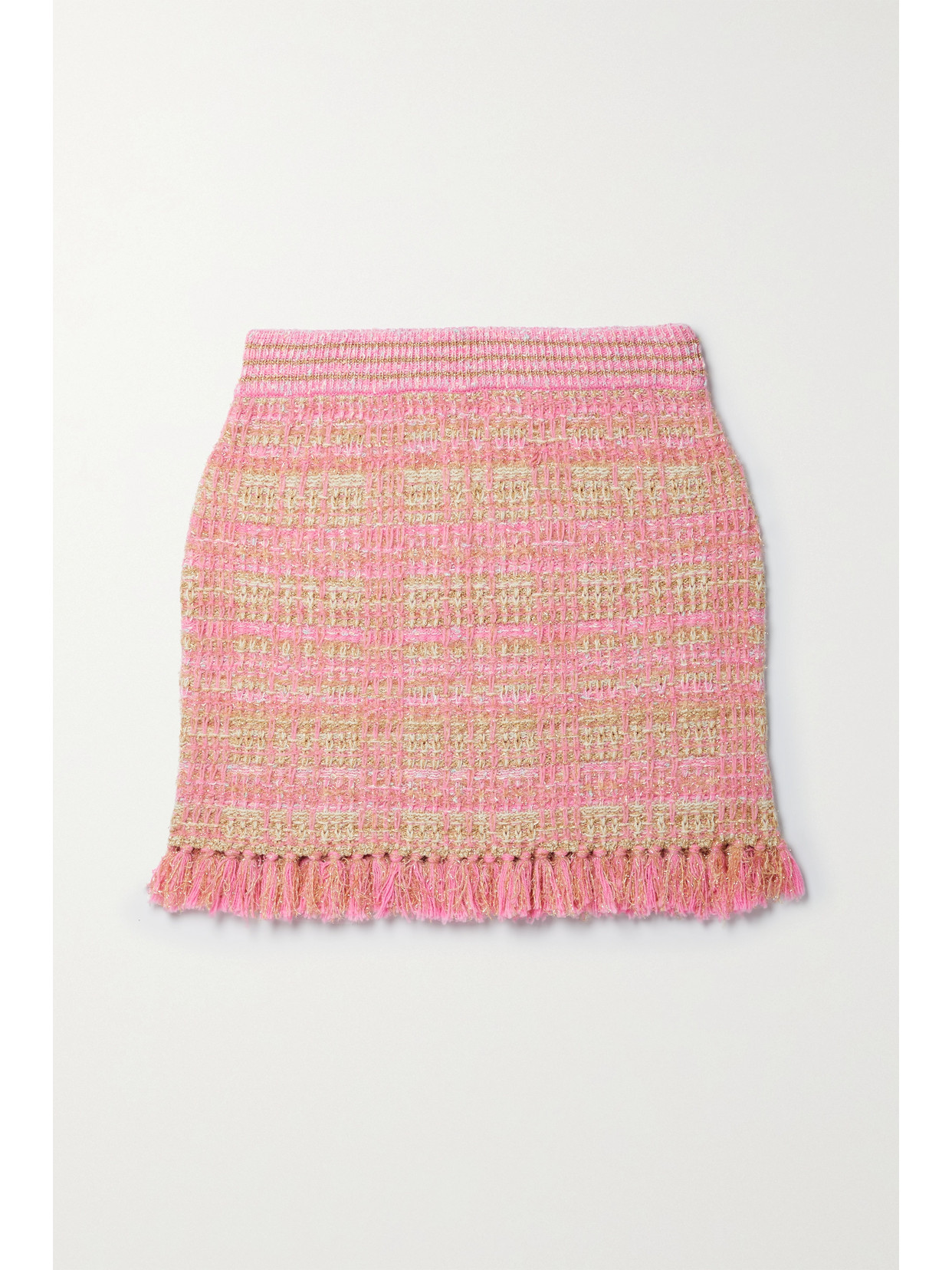 LOVESHACKFANCY BALSAM FRINGED METALLIC TWEED MINI SKIRT