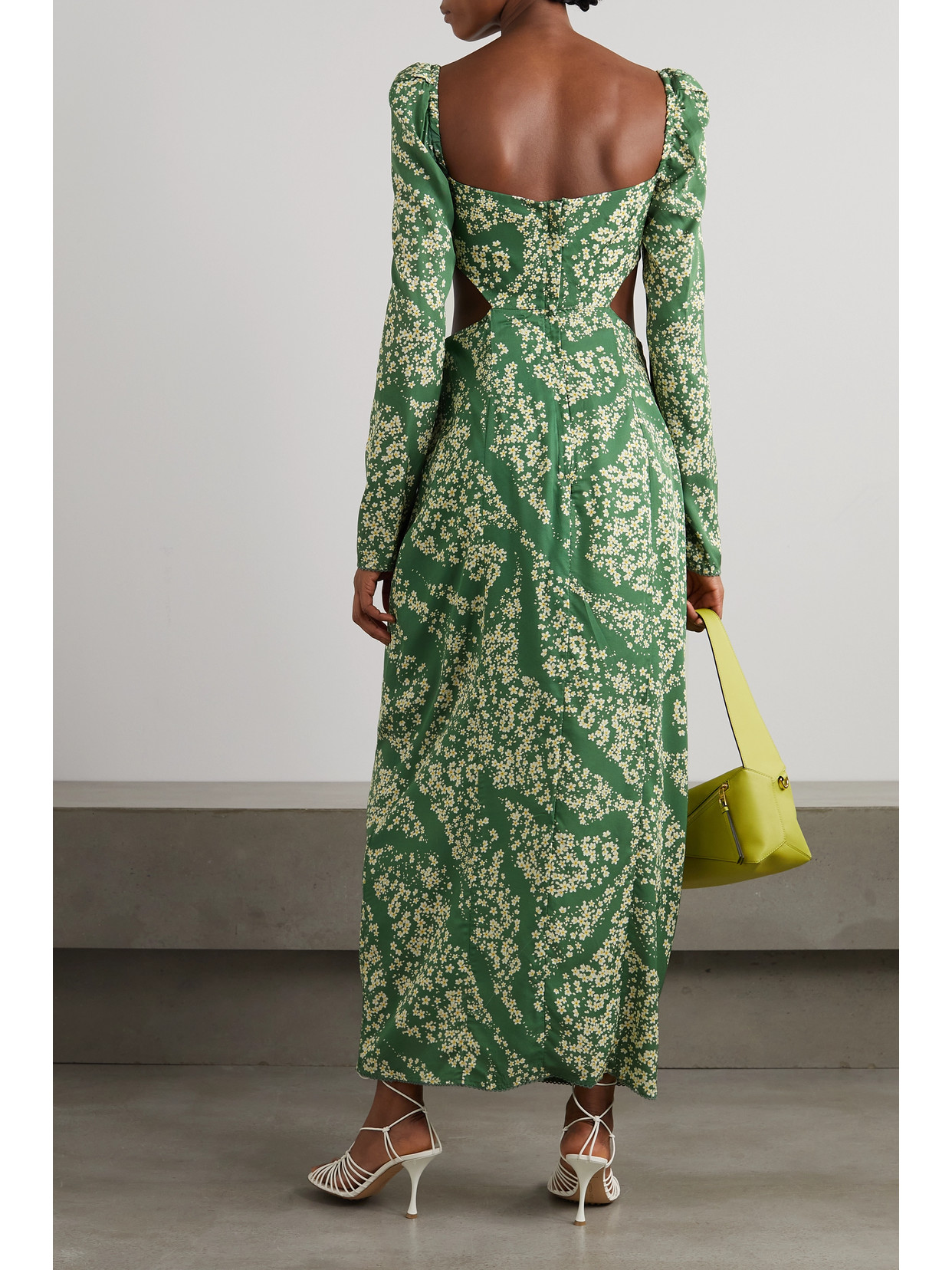 Shop Agua By Agua Bendita Cuarzo Astro Esmeralda Cutout Floral-print Twill Maxi Dress In Green