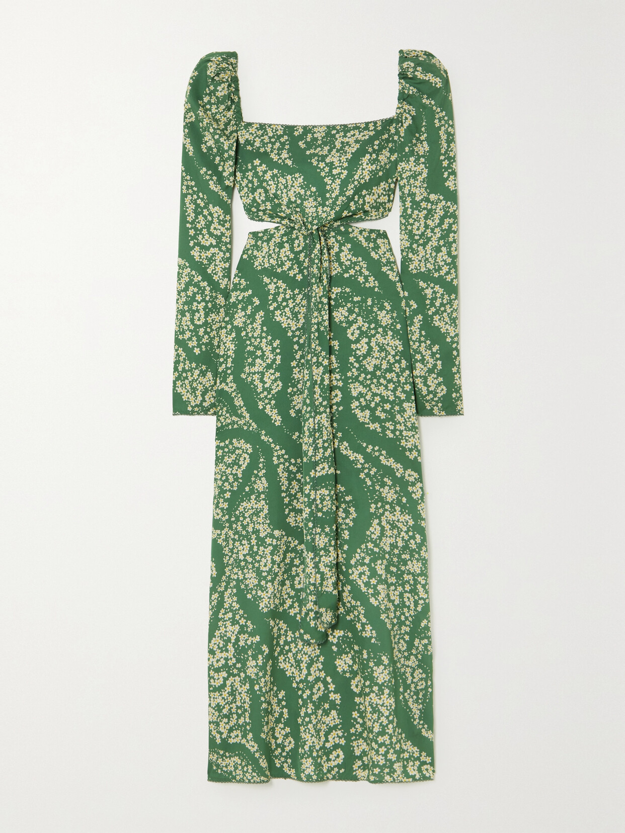 Agua By Agua Bendita Cuarzo Astro Esmeralda Cutout Floral-print Twill Maxi Dress In Green