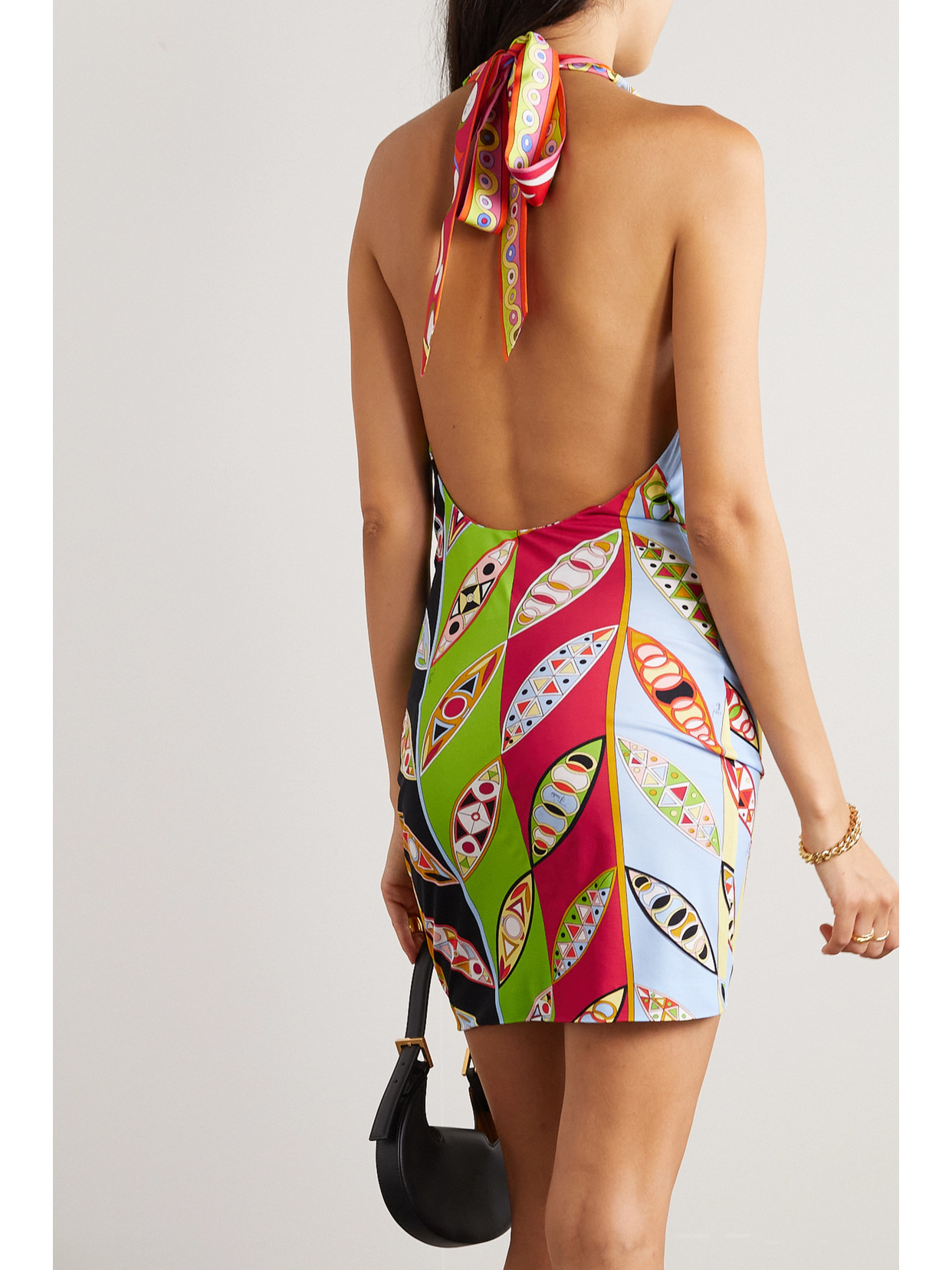Pucci Printed Satin-crepe Halterneck Mini Dress In Green