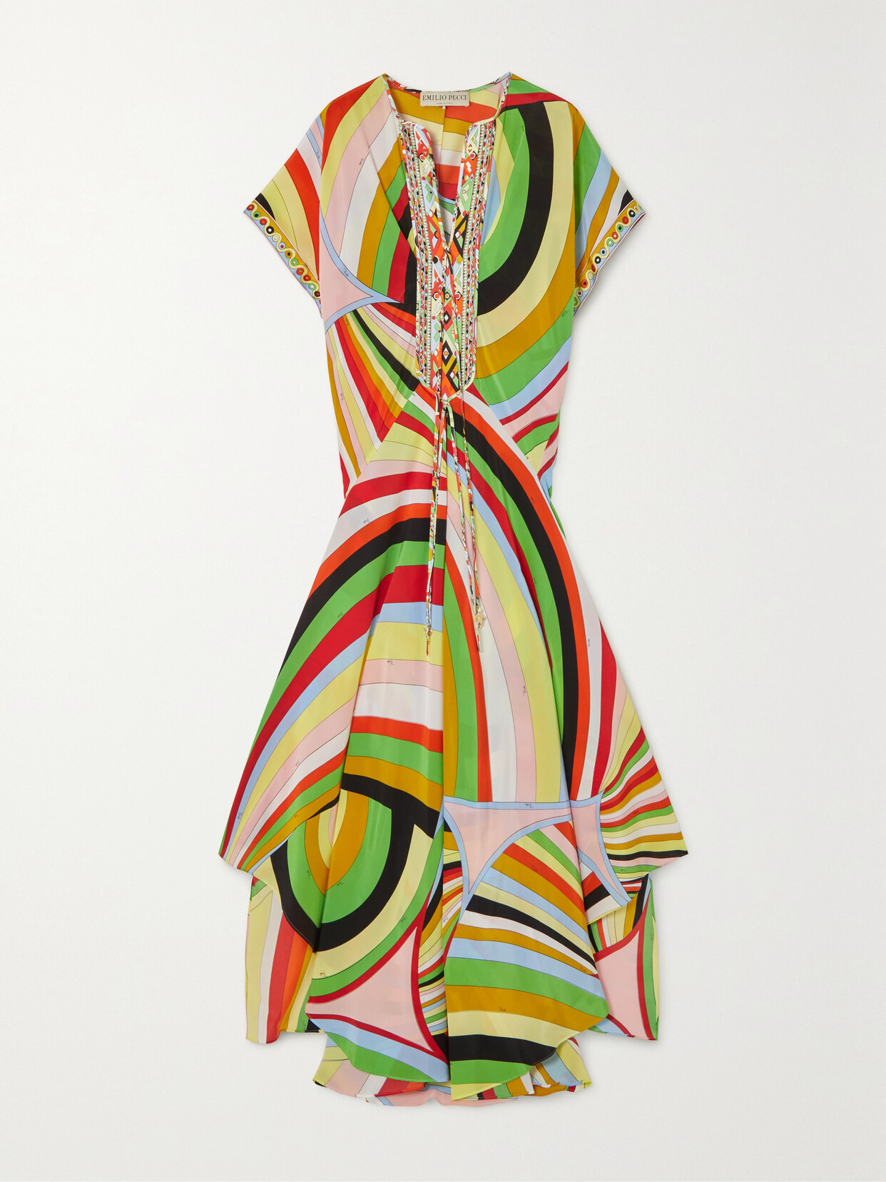 PUCCI Asymmetric Printed Silk-satin Maxi Dress - Green