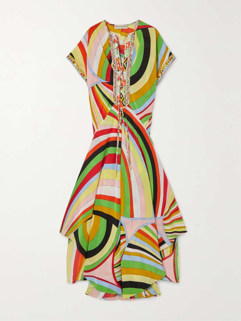 PUCCI Asymmetric Printed Silk-satin Maxi Dress - IT38