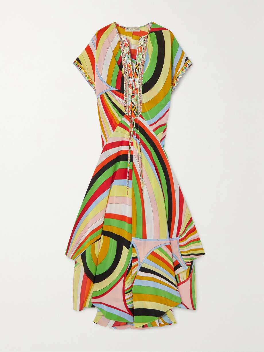asymmetric printed silk-satin maxi dress