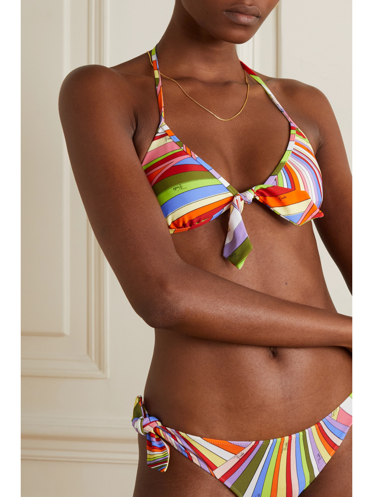 Pucci Baby Iride Tie-detailed Printed Triangle Bikini Top In Pink