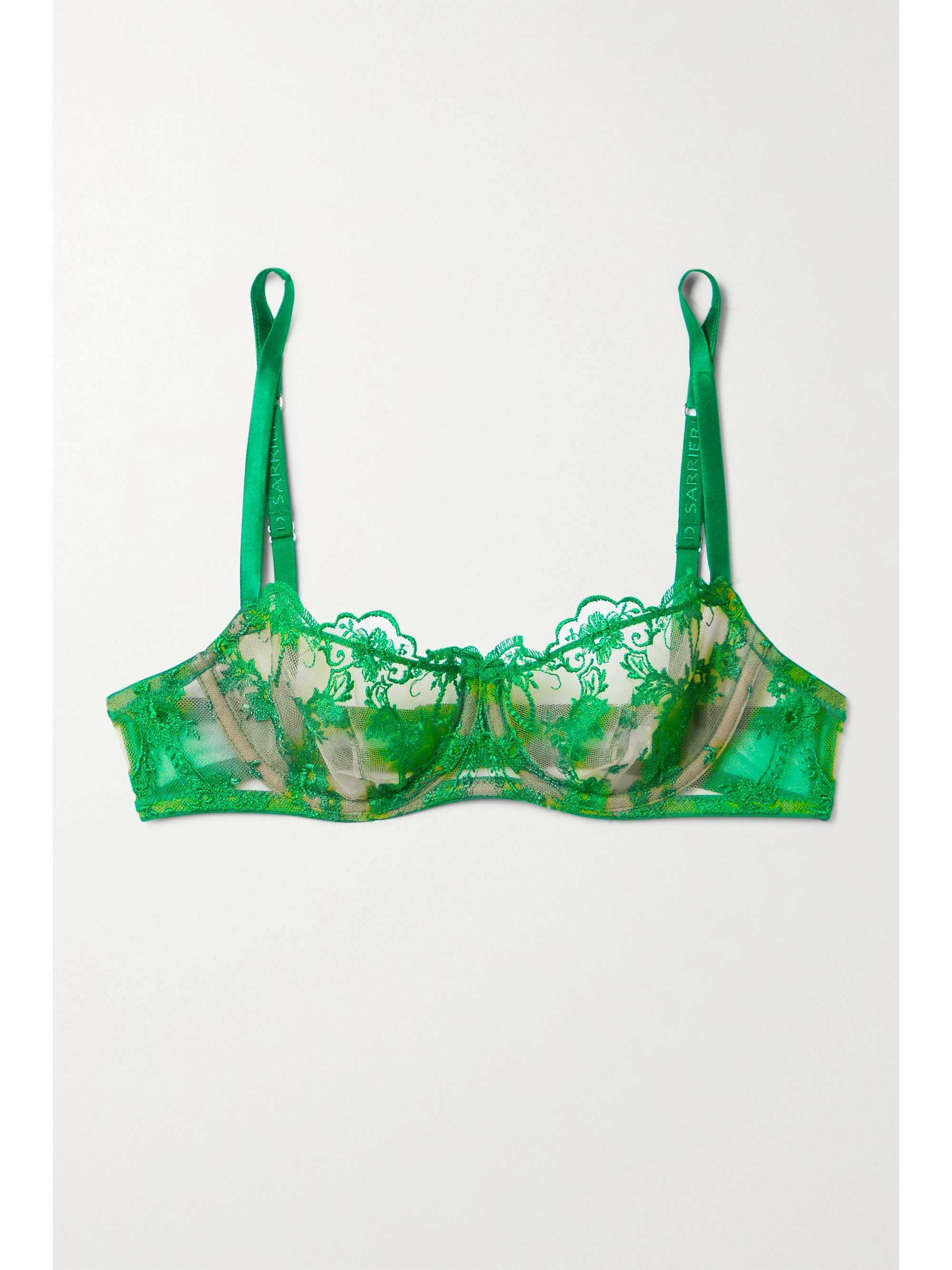 Green + NET SUSTAIN Petal Bloom embroidered tulle underwired balconette bra | I.D. SARRIERI | NET-A-PORTER