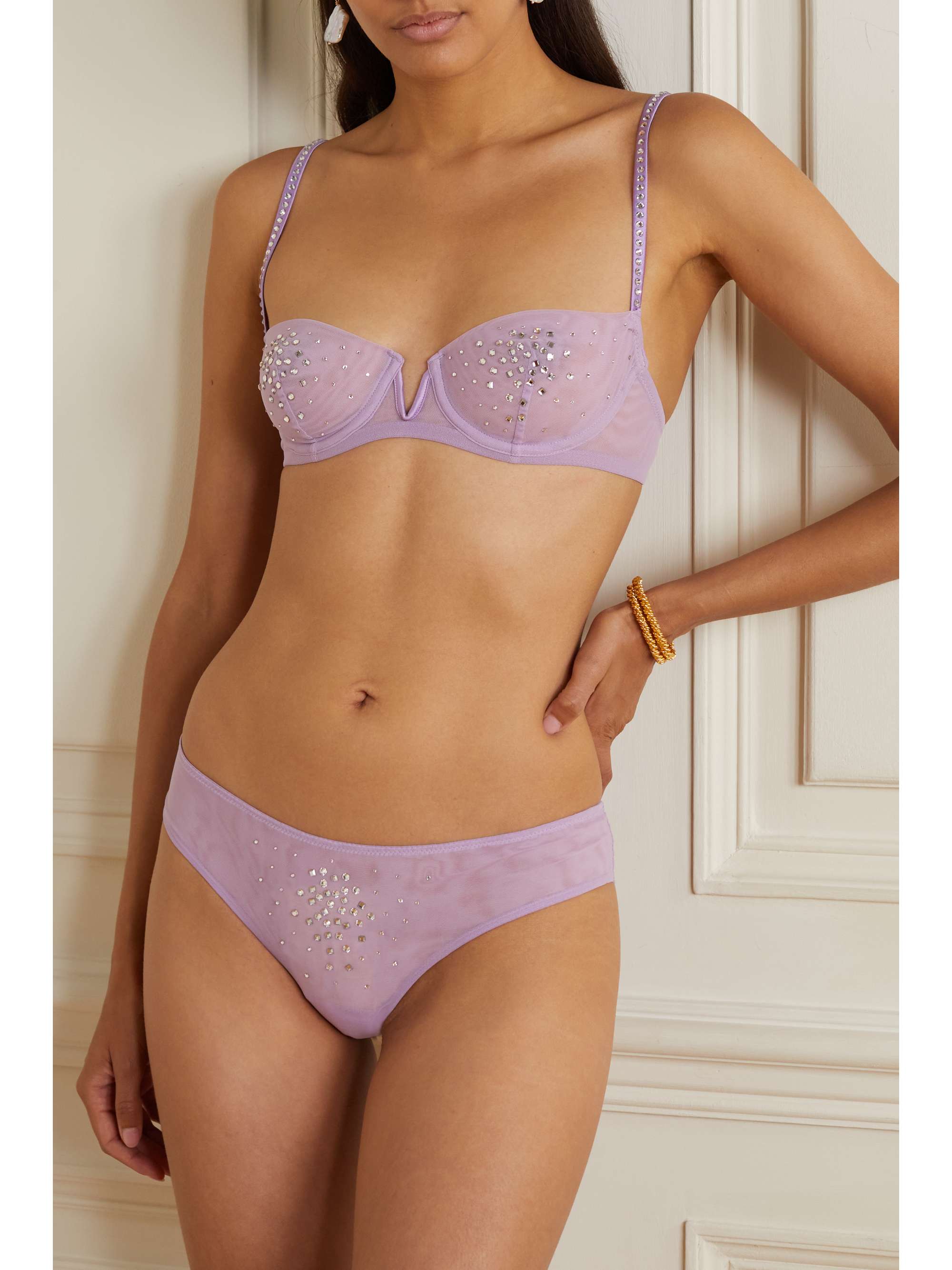 I.D. SARRIERI + NET SUSTAIN Swan Lake crystal-embellished stretch-tulle briefs