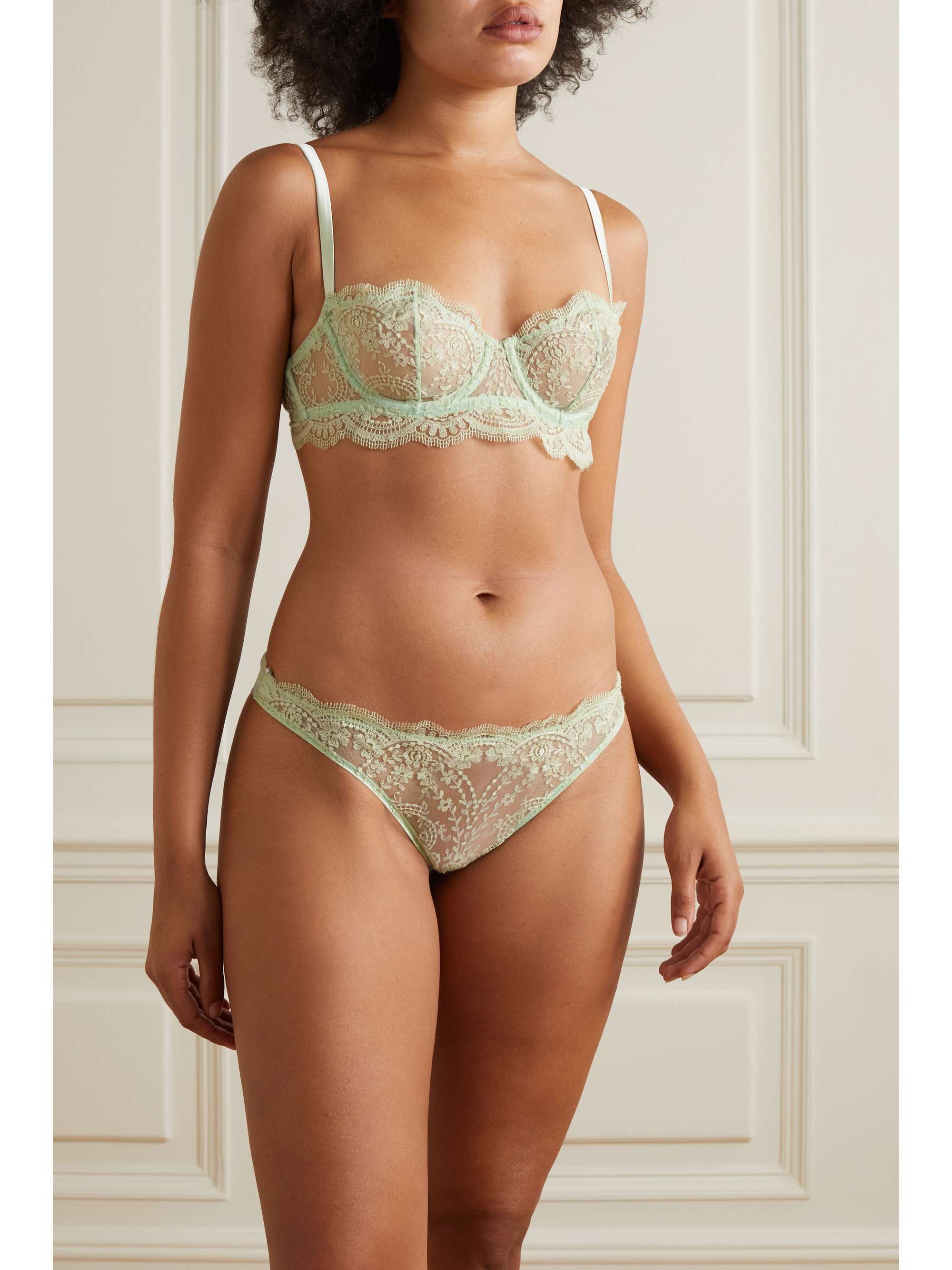 I.D. SARRIERI + NET SUSTAIN Embroidered tulle underwired balconette bra