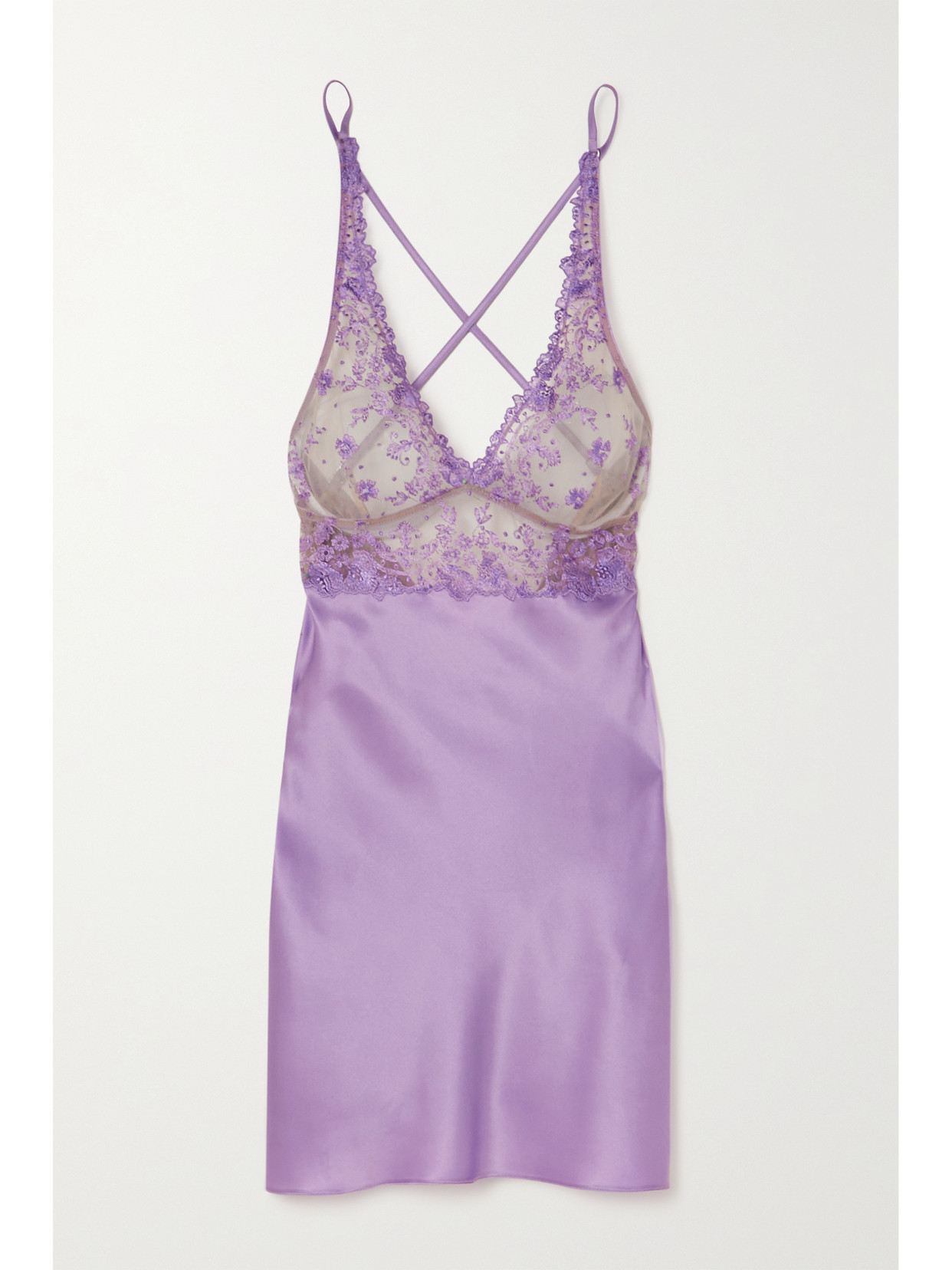 I.D. Sarrieri - + Net Sustain Colette Organic Silk-blend Satin And Lace Chemise - Purple