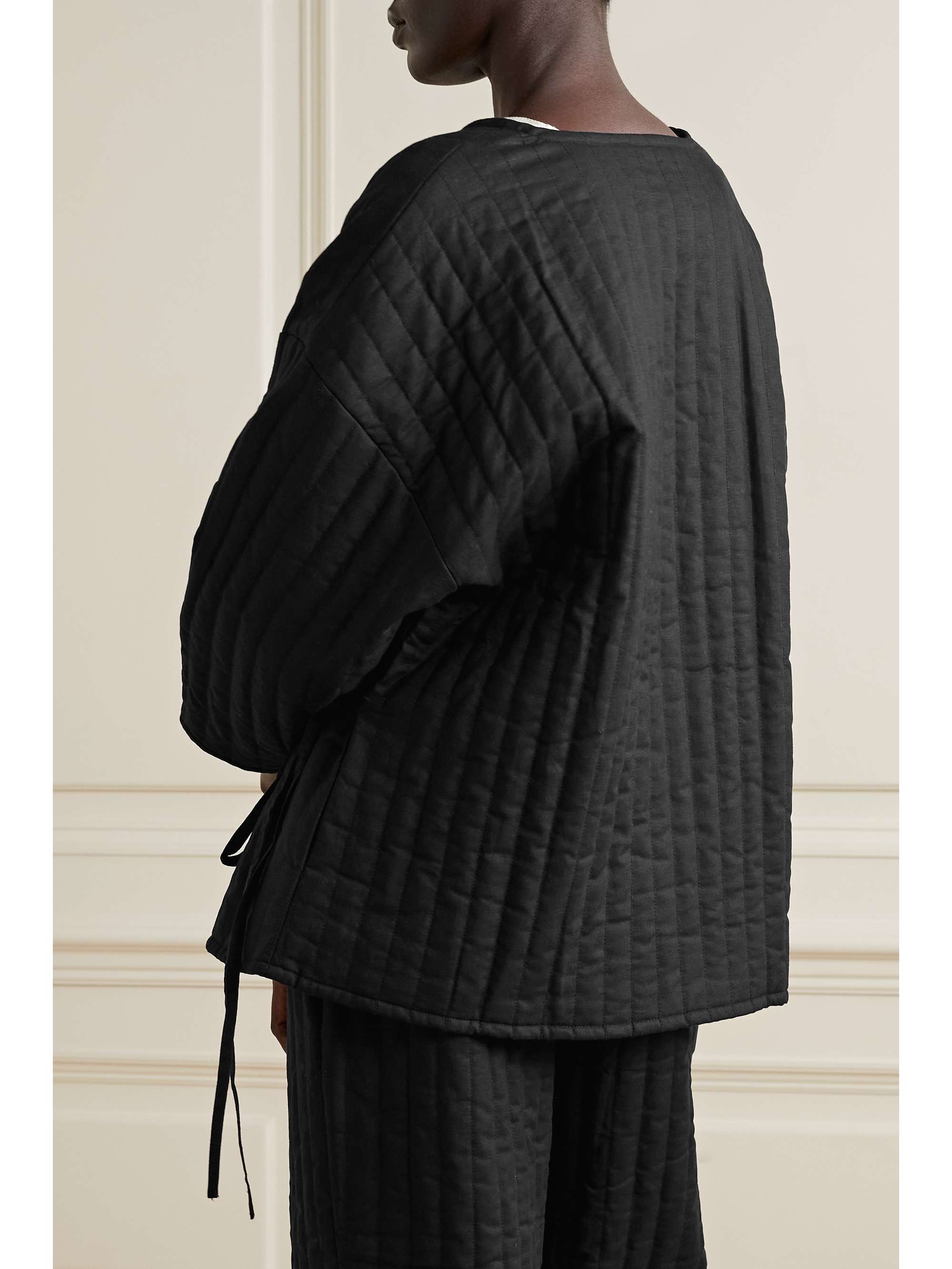DEIJI STUDIOS Quilted padded linen and cotton-blend wrap top