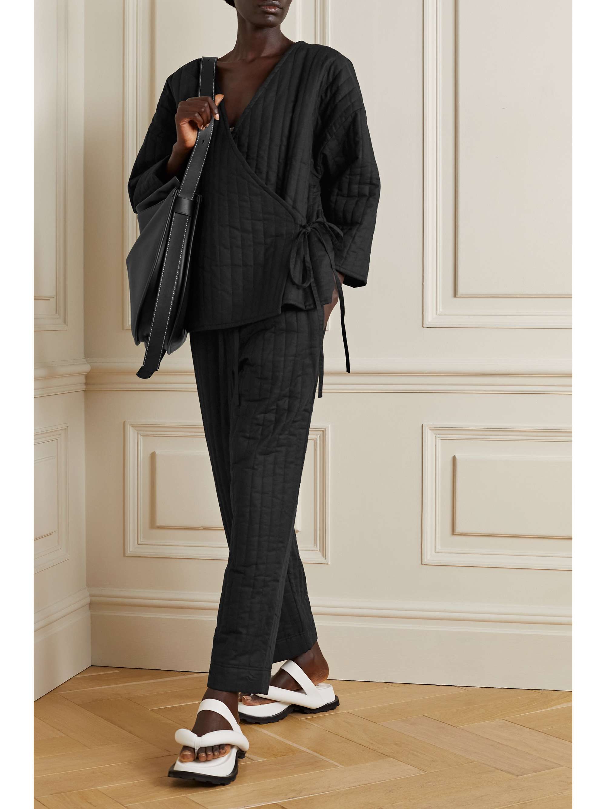 DEIJI STUDIOS Quilted padded linen and cotton-blend wrap top