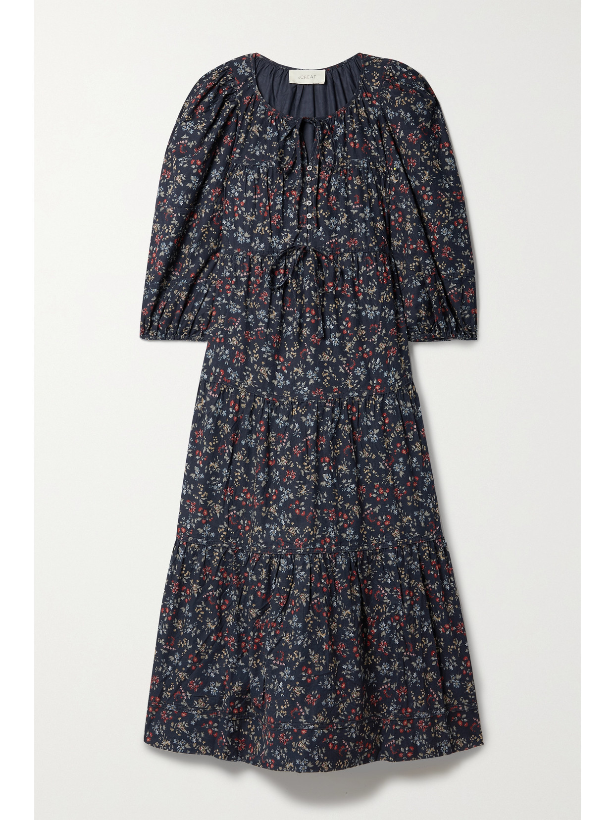 The Great The Bonnett Tiered Floral-print Cotton-corduroy Midi Dress